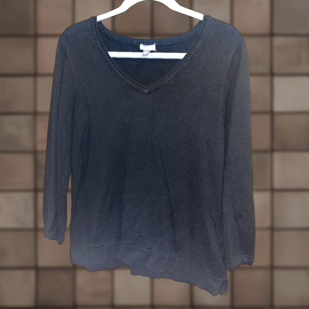 J. Jill VINTAGE J. Jill Women's Sweater Pullover V-Neck Long Sleeve Cotton Blend Black Petite All Seasons Size S / US 4 / IT 40 - 1 Thumbnail