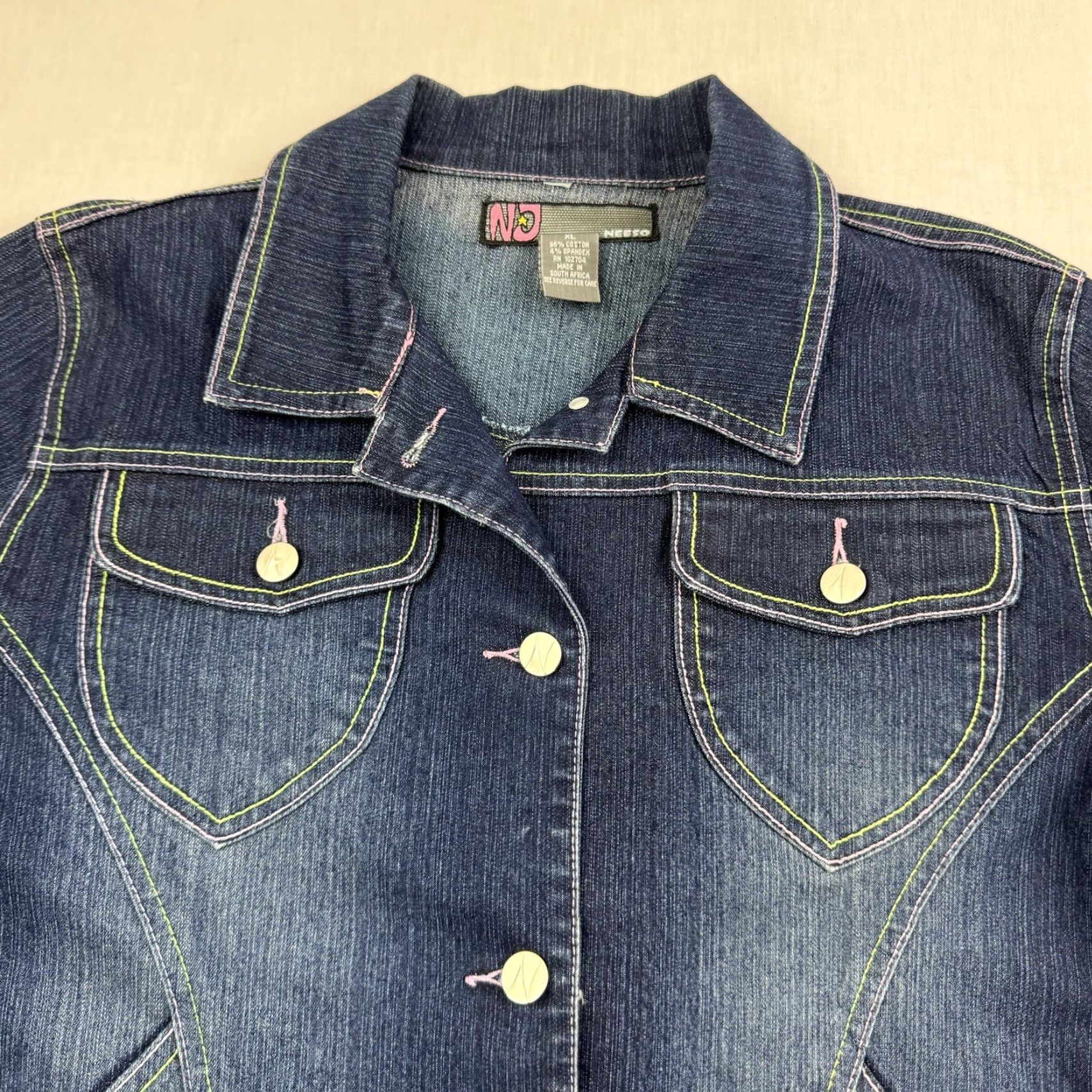 Denime VINTAGE NJ Neeso Denim Jacket Womens XL Blue Grunge Y2K 2000 Cute Fun Jacket Women XL Blue Grunge NJ Neeso Denim Jacket Size XL / US 12-14 / IT 48-50 - 2 Thumbnail