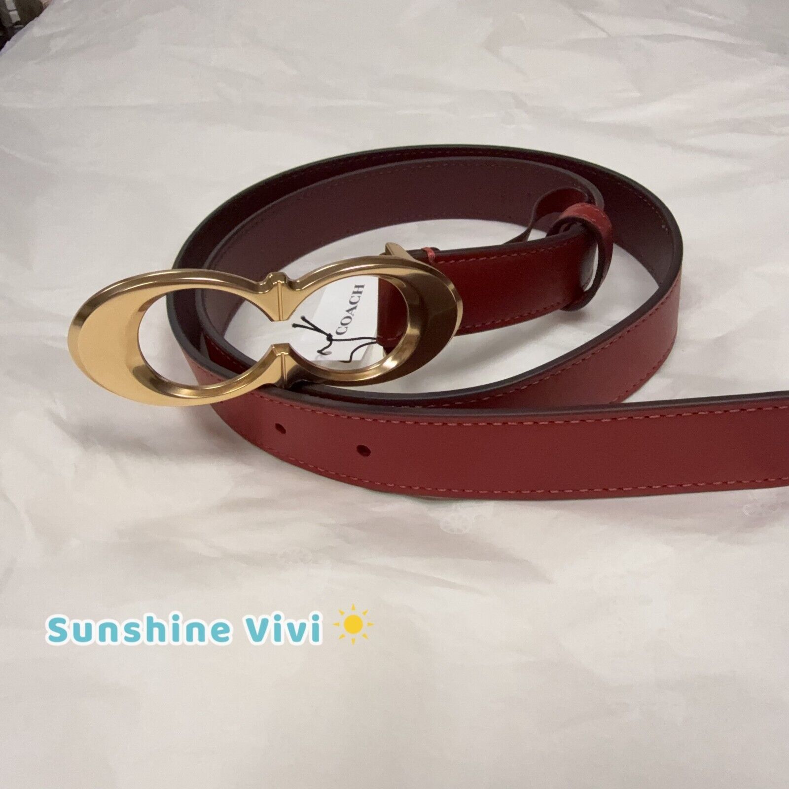 Coach NWT COACH Women's Signature Buckle Belt C1725 Red Medium Size ONE SIZE - 1 Thumbnail