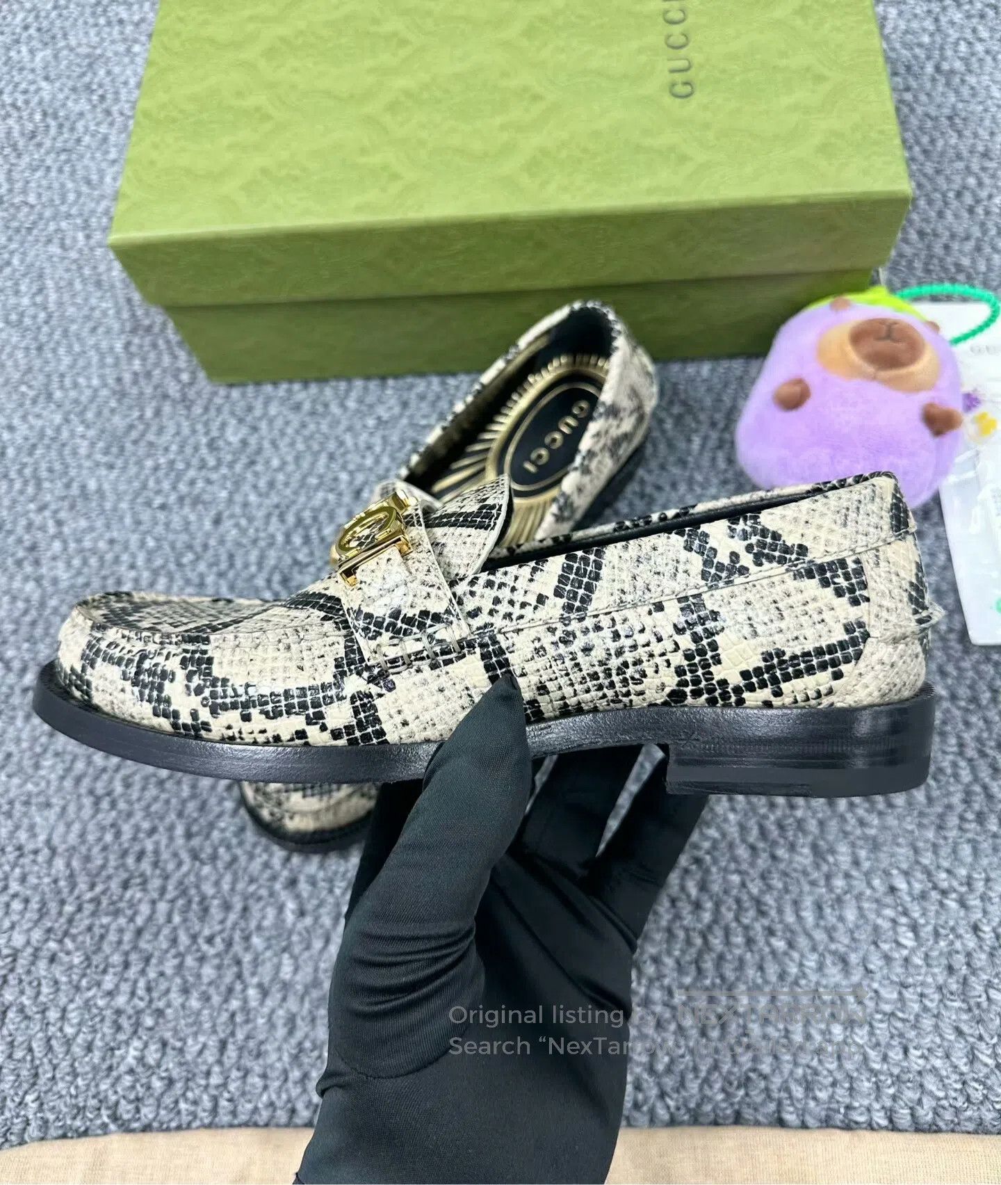 Gucci Guicci Black Snake Pattern Leather Letter Logo Loafers| Size US 6.5 / IT 36.5 - 5 Thumbnail
