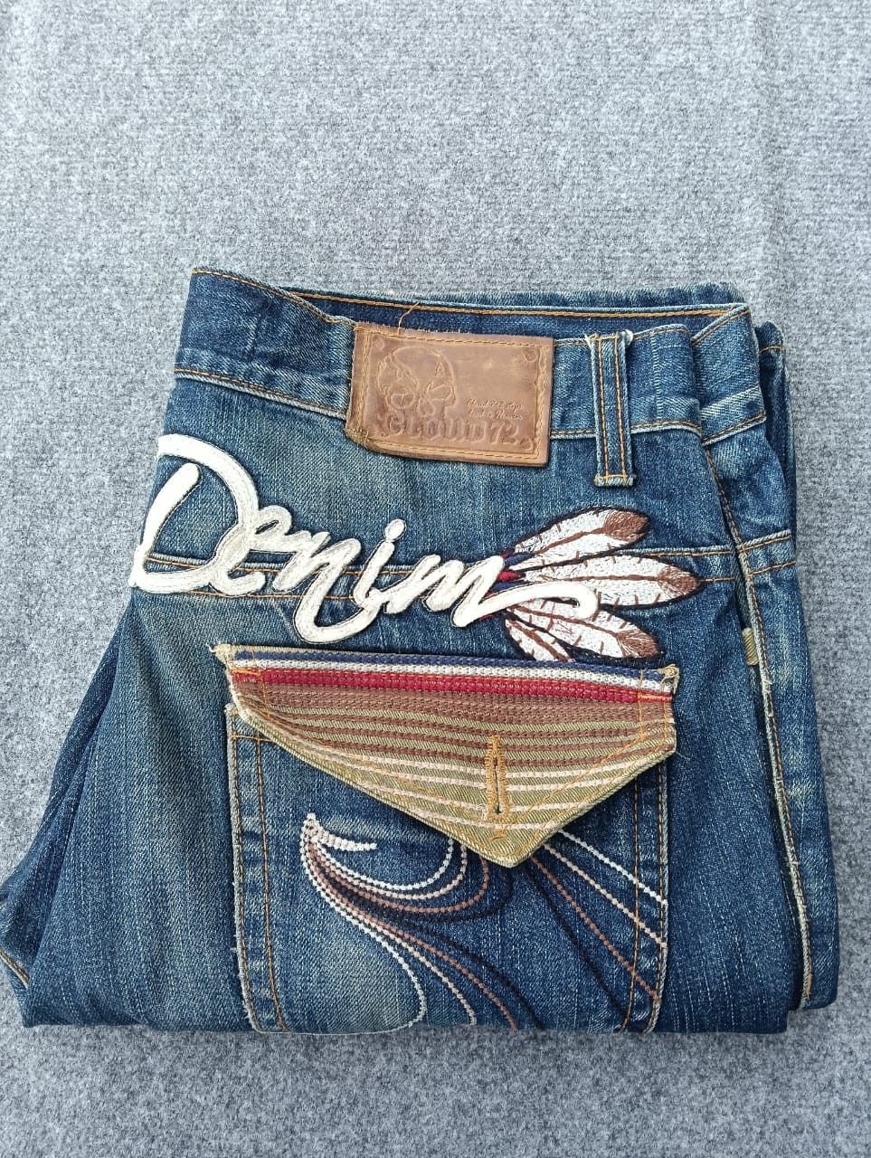 Japanese Brand Cloud72 Denim Y2K Style Embroidered Graphic jeans. Size US 36 / EU 52 - 11 Thumbnail