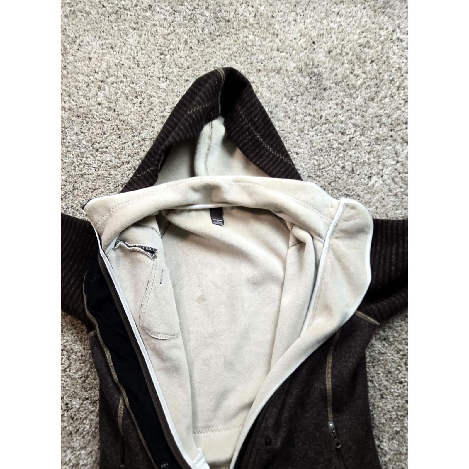 Prana prAna Bijou Jacket Womens Medium Brown Fleece Lined Wool Blend Hooded Full Zip Jacket/Mid-Length Wool Blend Hoodie Full Zip Mens Womens Girls? Size M / US 6-8 / IT 42-44 - 4 Thumbnail