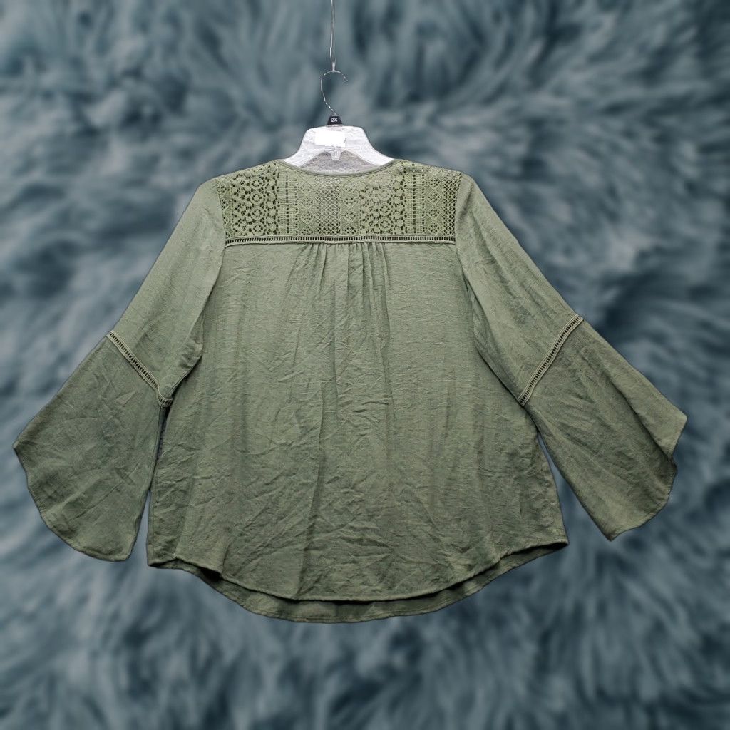 Avenue Avenue Womens Blouse Top Green Size 14/16 Pleated Lace Up V Neck Casual Pullover Shirt Size XL / US 12-14 / IT 48-50 - 1 Thumbnail