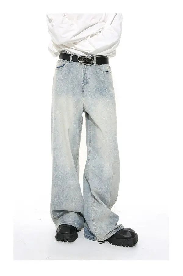 Japanese Brand Kurusu x Aika Washed light blue straight distressed jeans Size US 32 / EU 48 - 2 Thumbnail