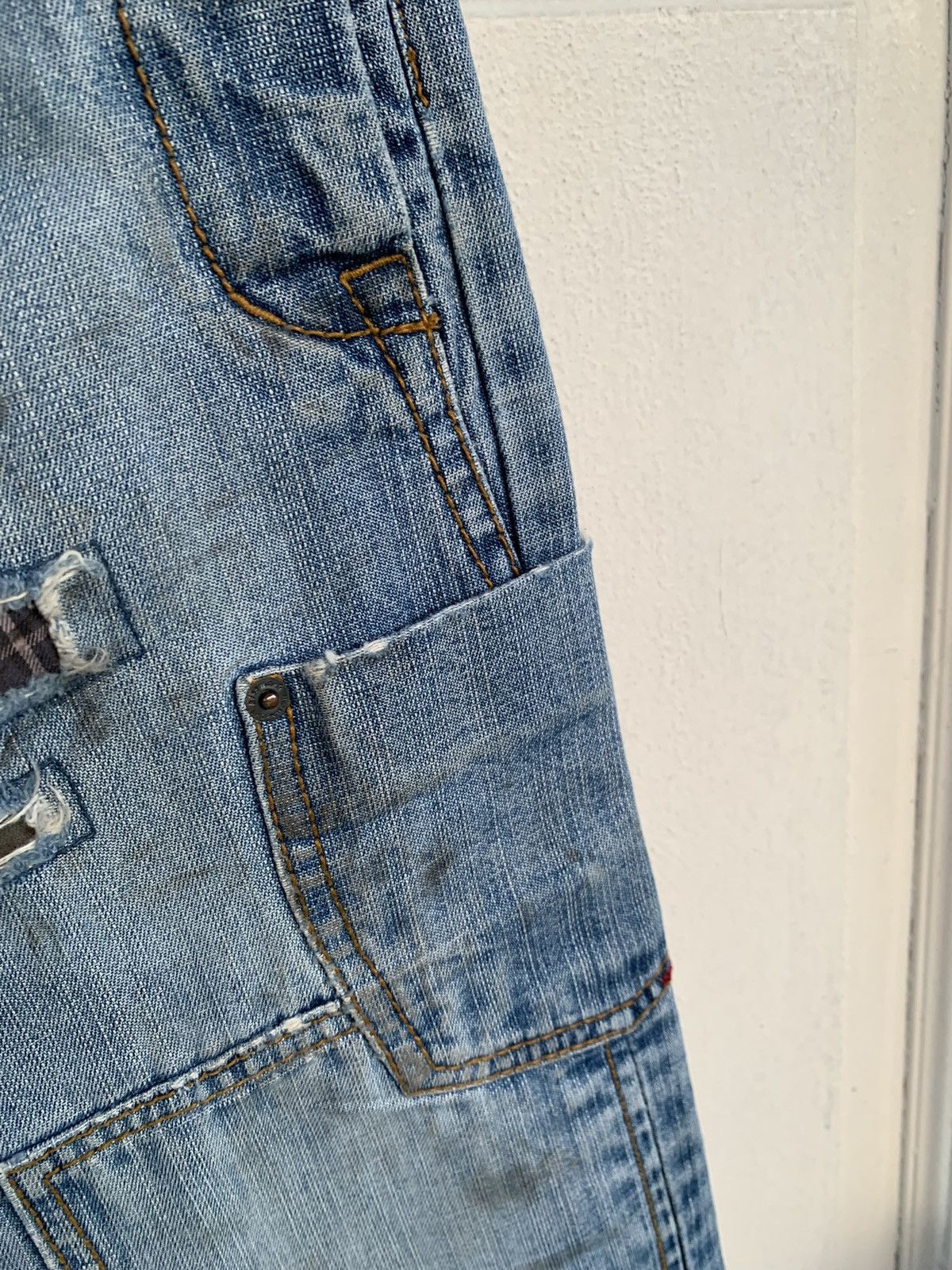 Japanese Brand Kissmark doubleknee patchwork jeans Size US 31 - 10 Thumbnail