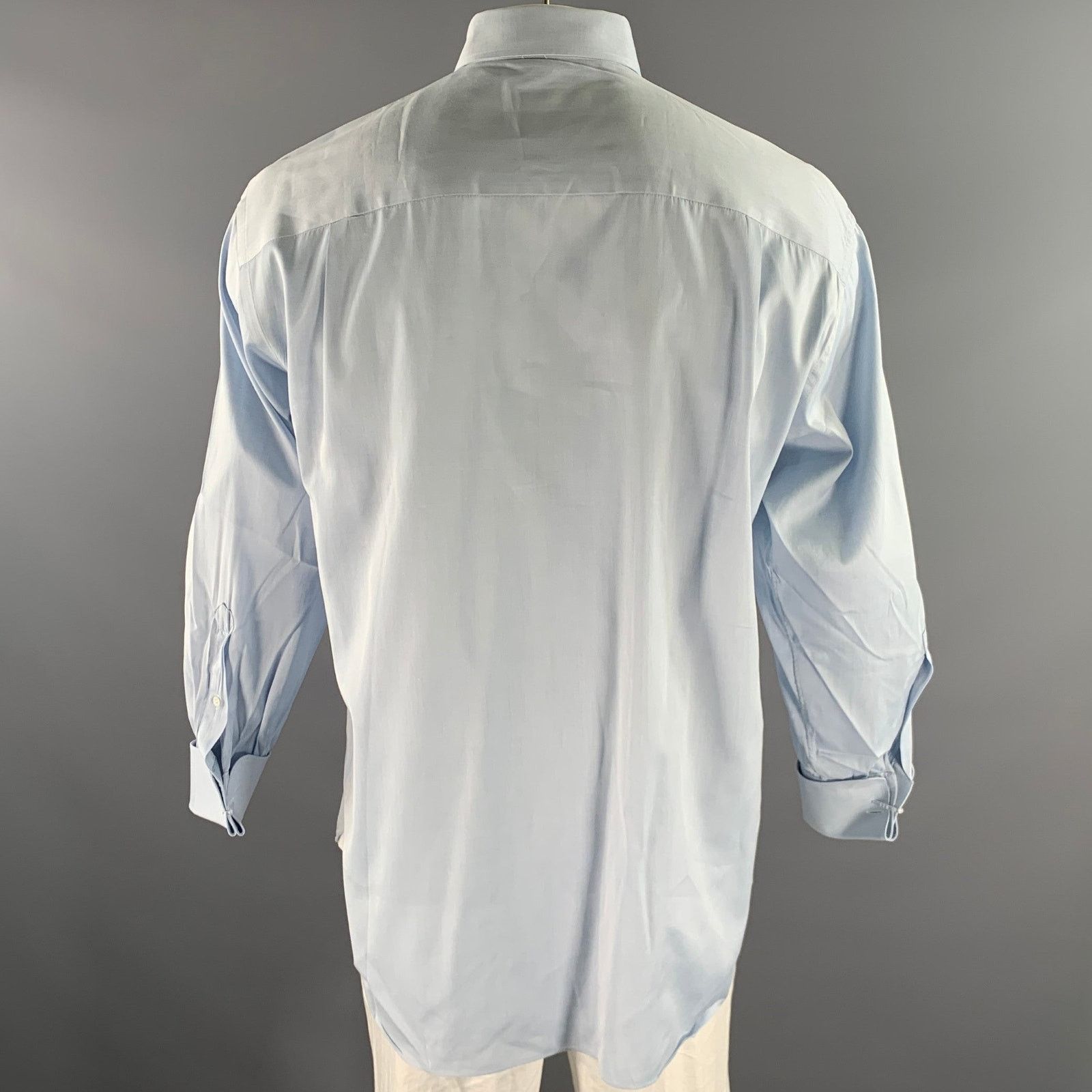 Ermenegildo Zegna ERMENEGILDO ZEGNA L Light Blue Heather Cotton LS Shirt Size 48R - 3 Thumbnail