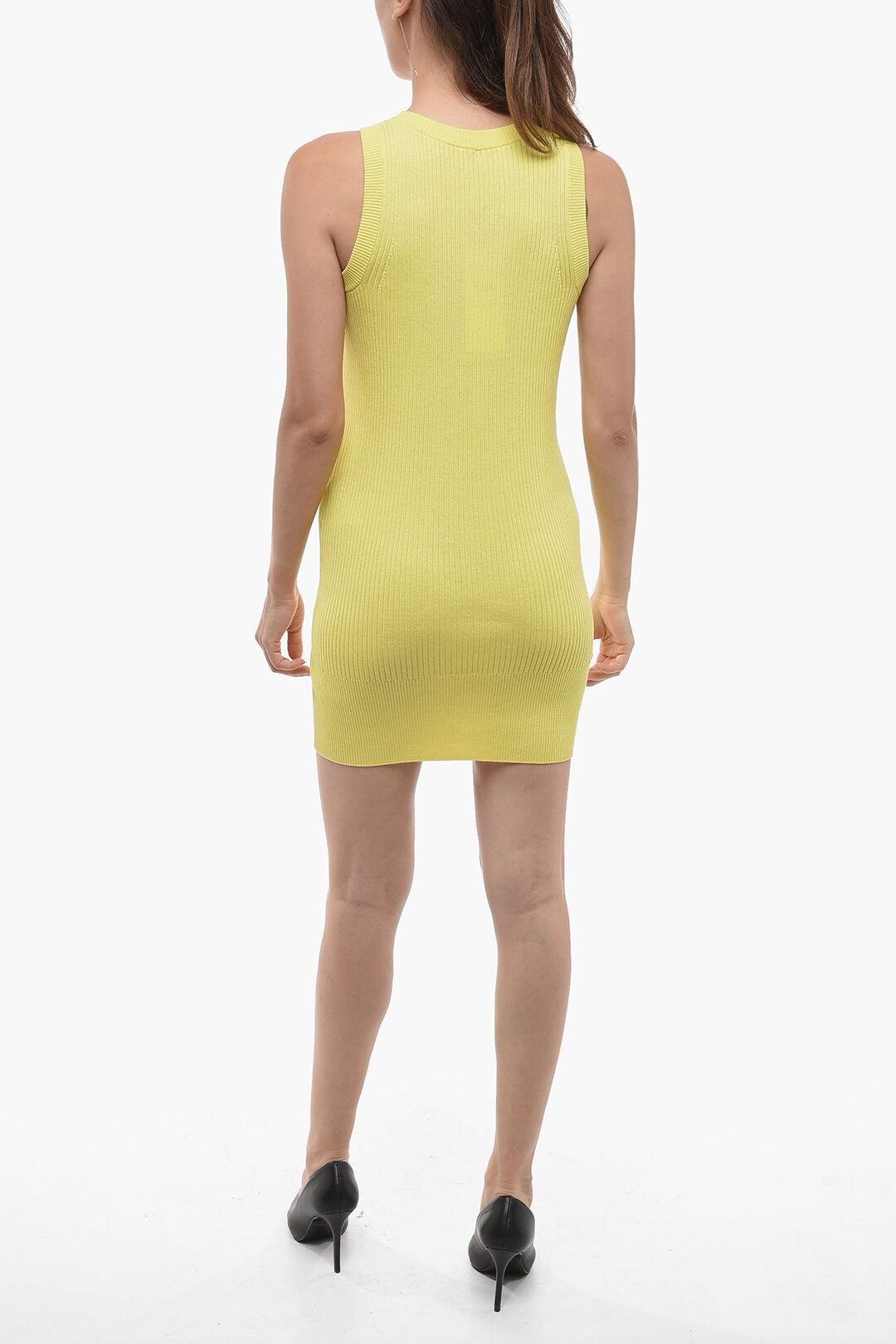 Sacai og1mm0724 Ribbed Cotton Blend Dress in Yellow Size M / US 6-8 / IT 42-44 - 2 Thumbnail