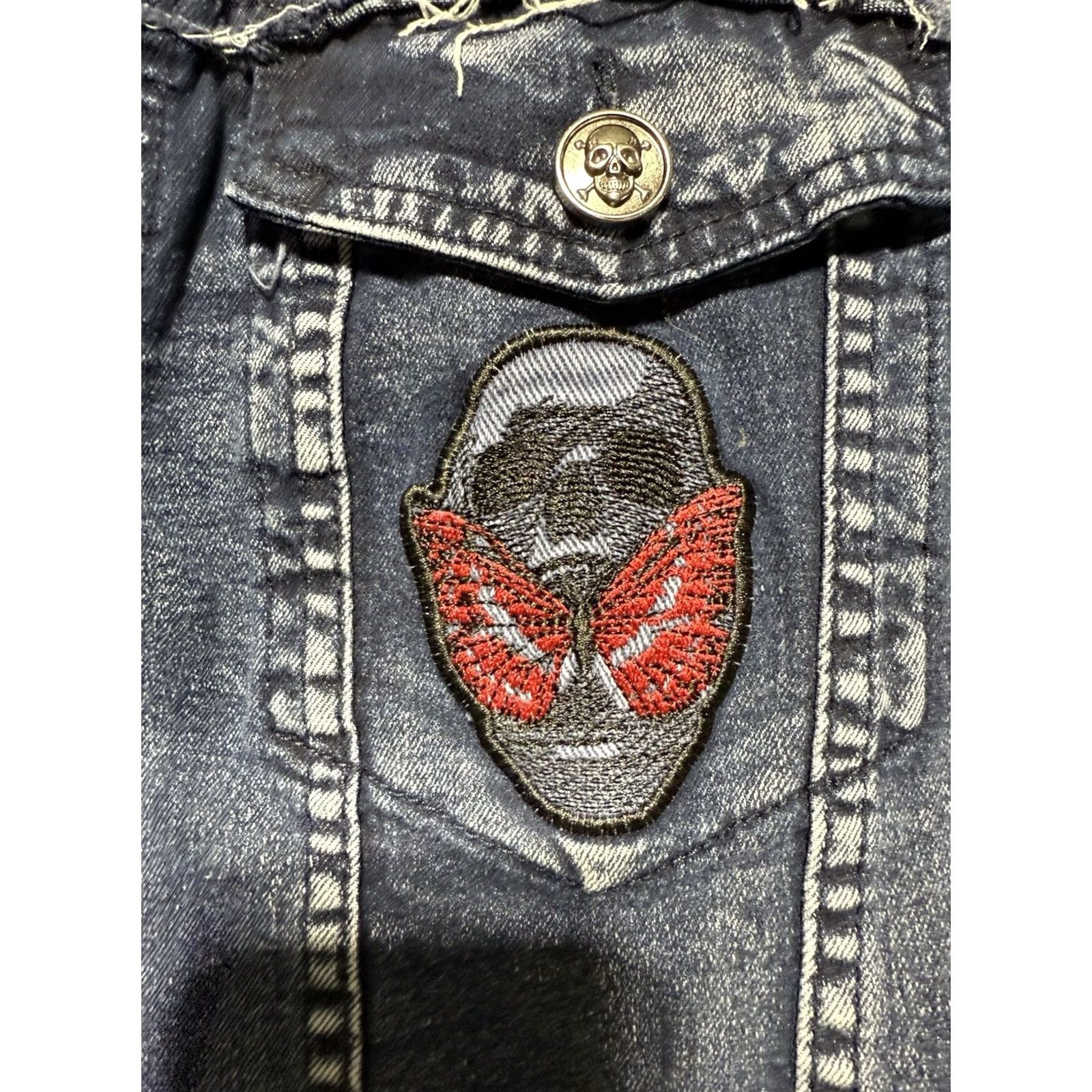 Denime Rebel Vengeance Denim Jacket Blue Men’s XL Jacket Bomber Jacket Casual Blue Rebellion Skull Gothic Size US 36 / EU 52 - 3 Thumbnail