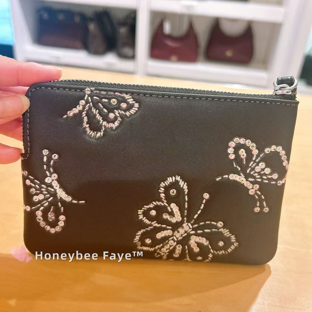Coach Corner Zip Wristlet With Sparkly Butterfly Print CCJ72 Size ONE SIZE - 3 Thumbnail