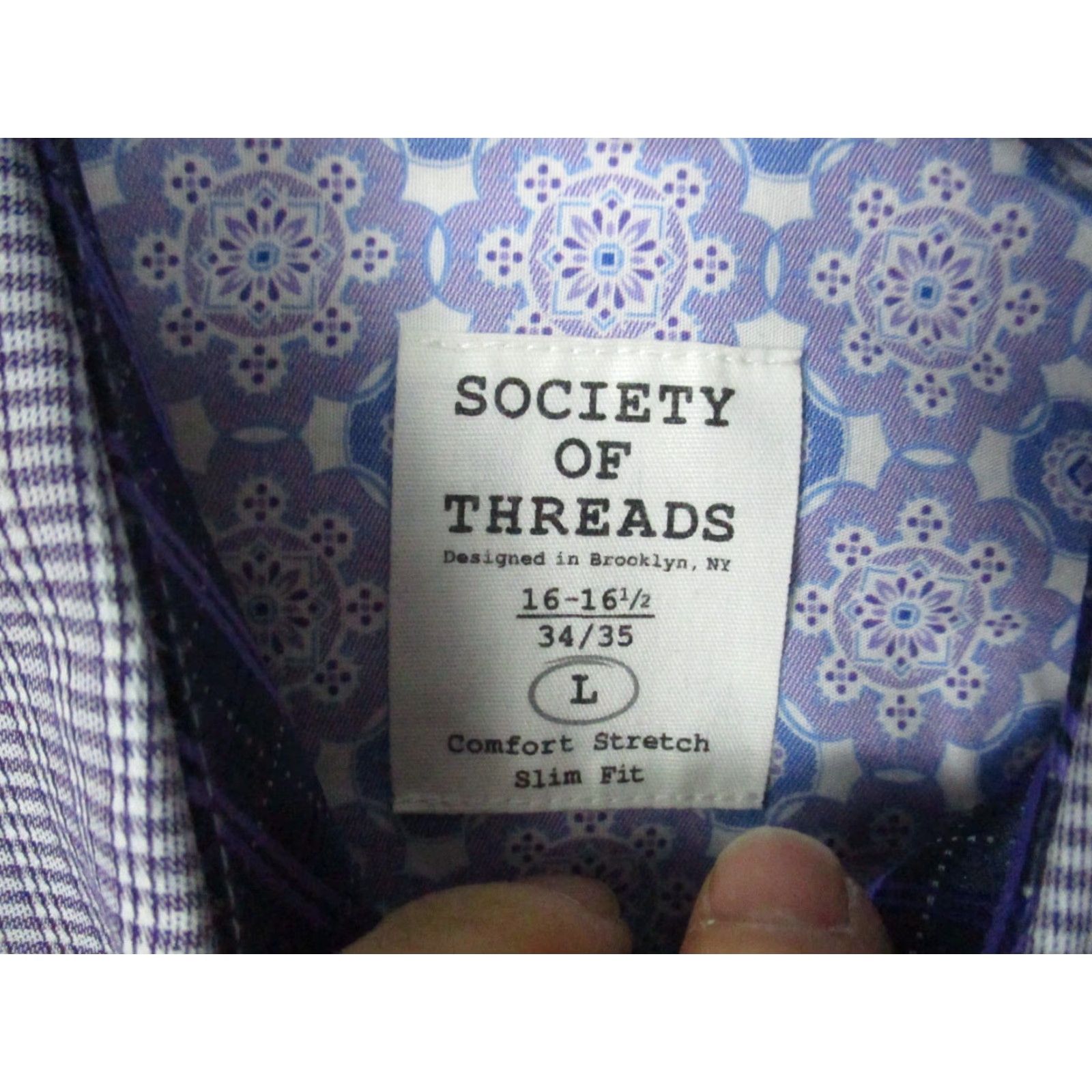 Vintage Society Of Threads Dress Shirt Mens Large 16-16.5 Blue Comfort Stretch Slim Fit Size 42R - 4 Thumbnail