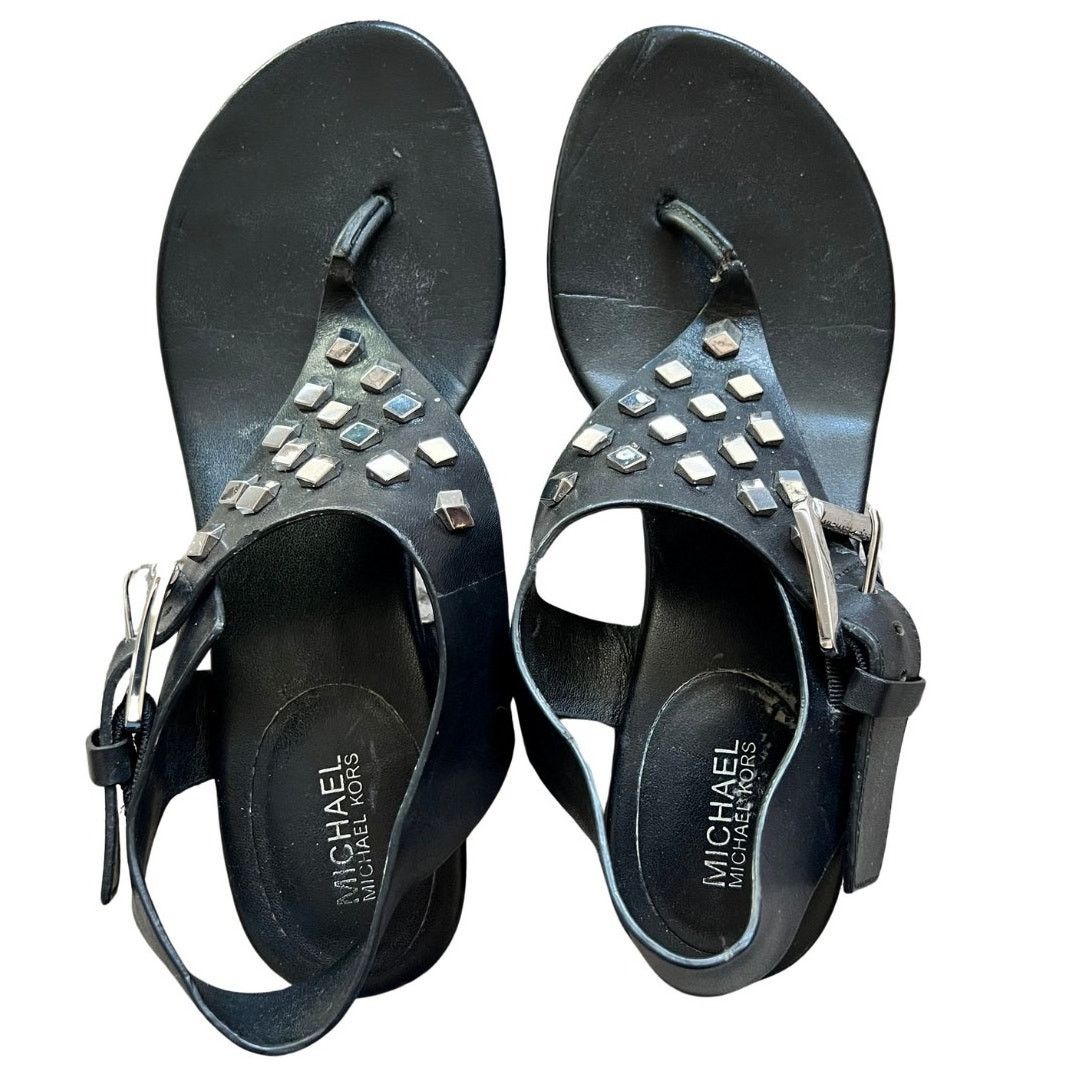 Michael Kors Black Studded Block Low Heel Shoes Sandals Size 5.5, Women's