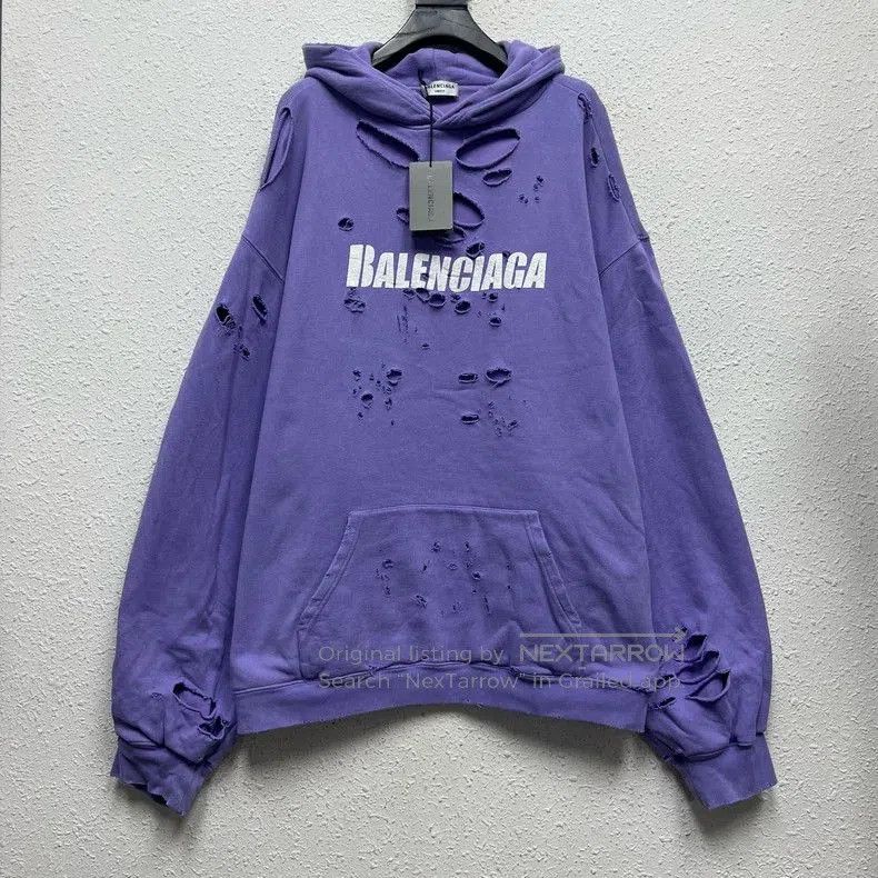 Balenciaga Distressed Logo Purple Hoodie.