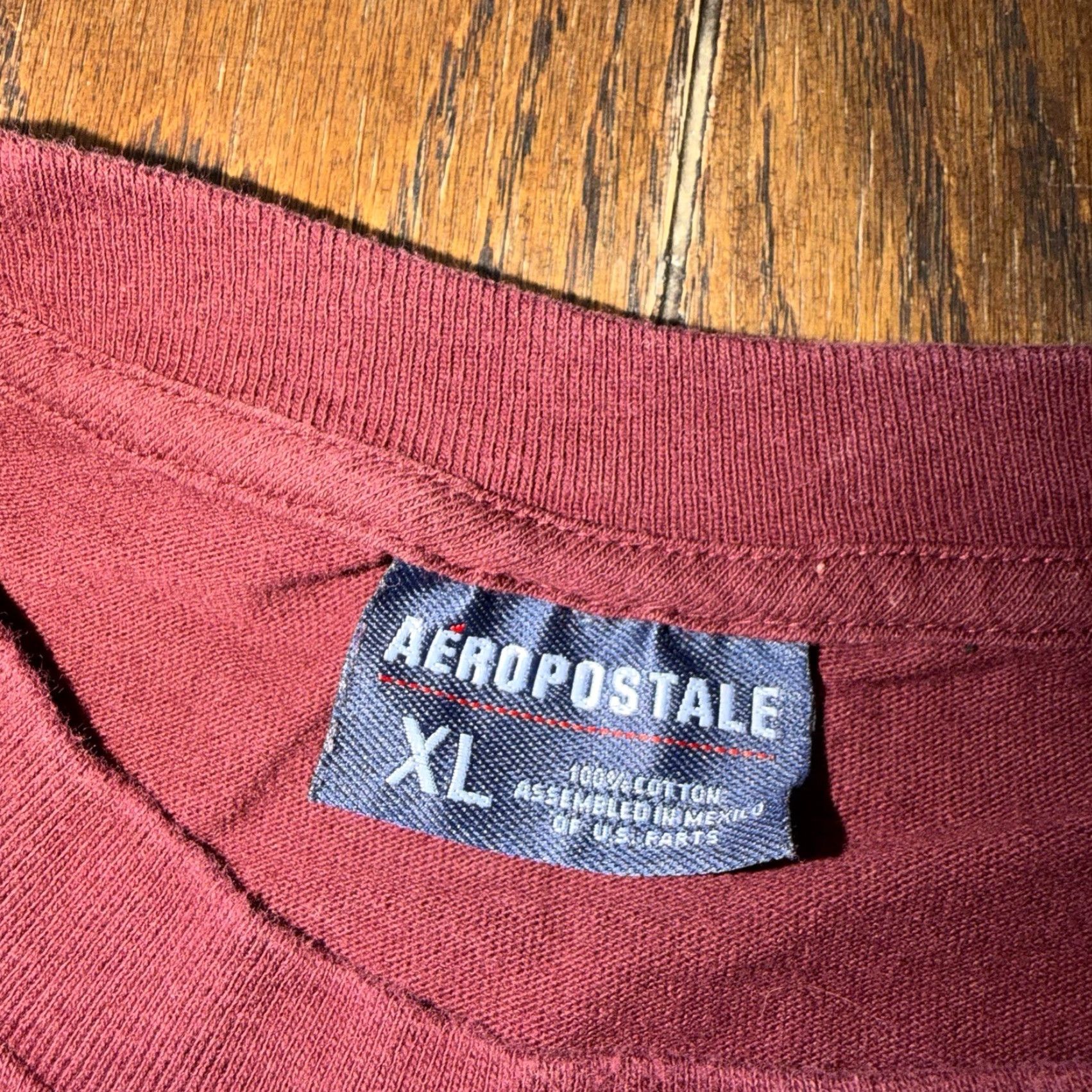 Aeropostale VINTAGE Aeropostale Shirt XL Men Maroon Knit Cotton Crew Neck Short Sleeve Graphic Print Bill The Mall Funny 90s Y2K, Machine Washable Size US XL / EU 56 / 4 - 3 Thumbnail