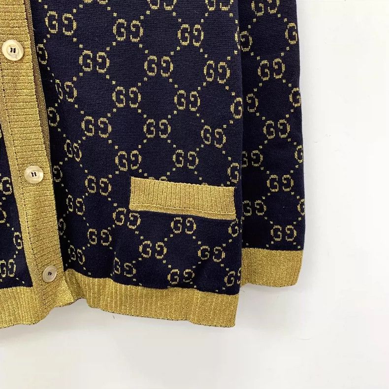Gucci Gucci Dark blue logo jacquart full printed cotton V-neck si Size US L / EU 52-54 / 3 - 4 Thumbnail