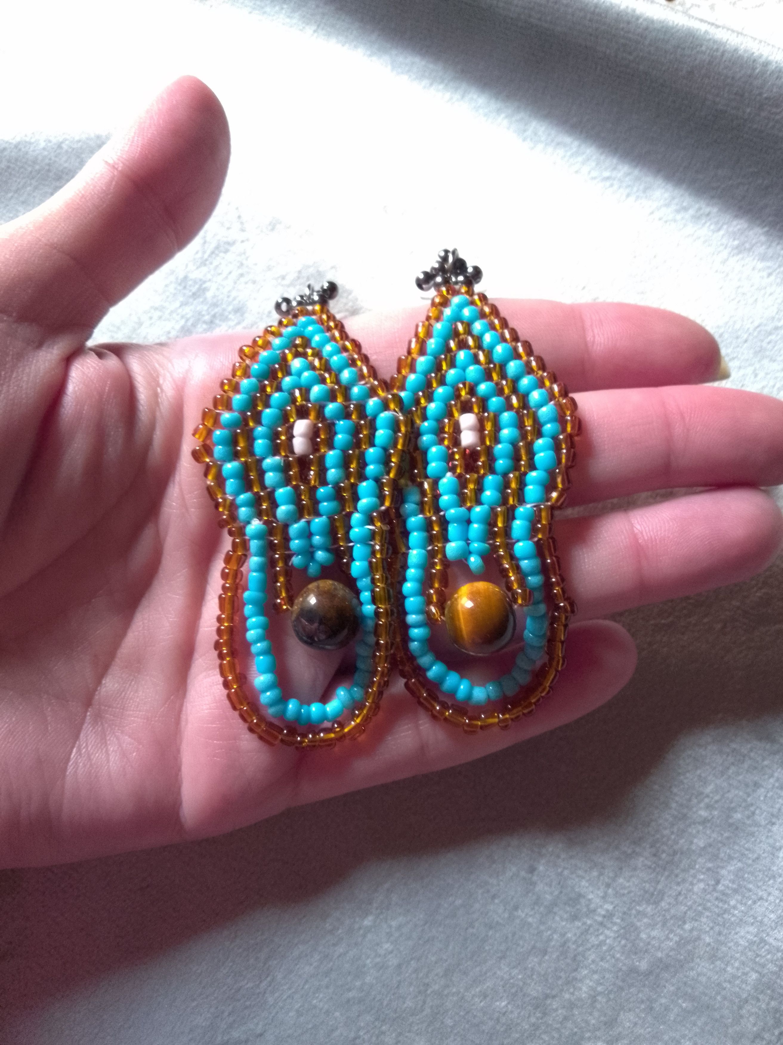 Handmade Earrings Eye of Tiger Gemstones Ethnic Native Americans Size ONE SIZE - 4 Thumbnail