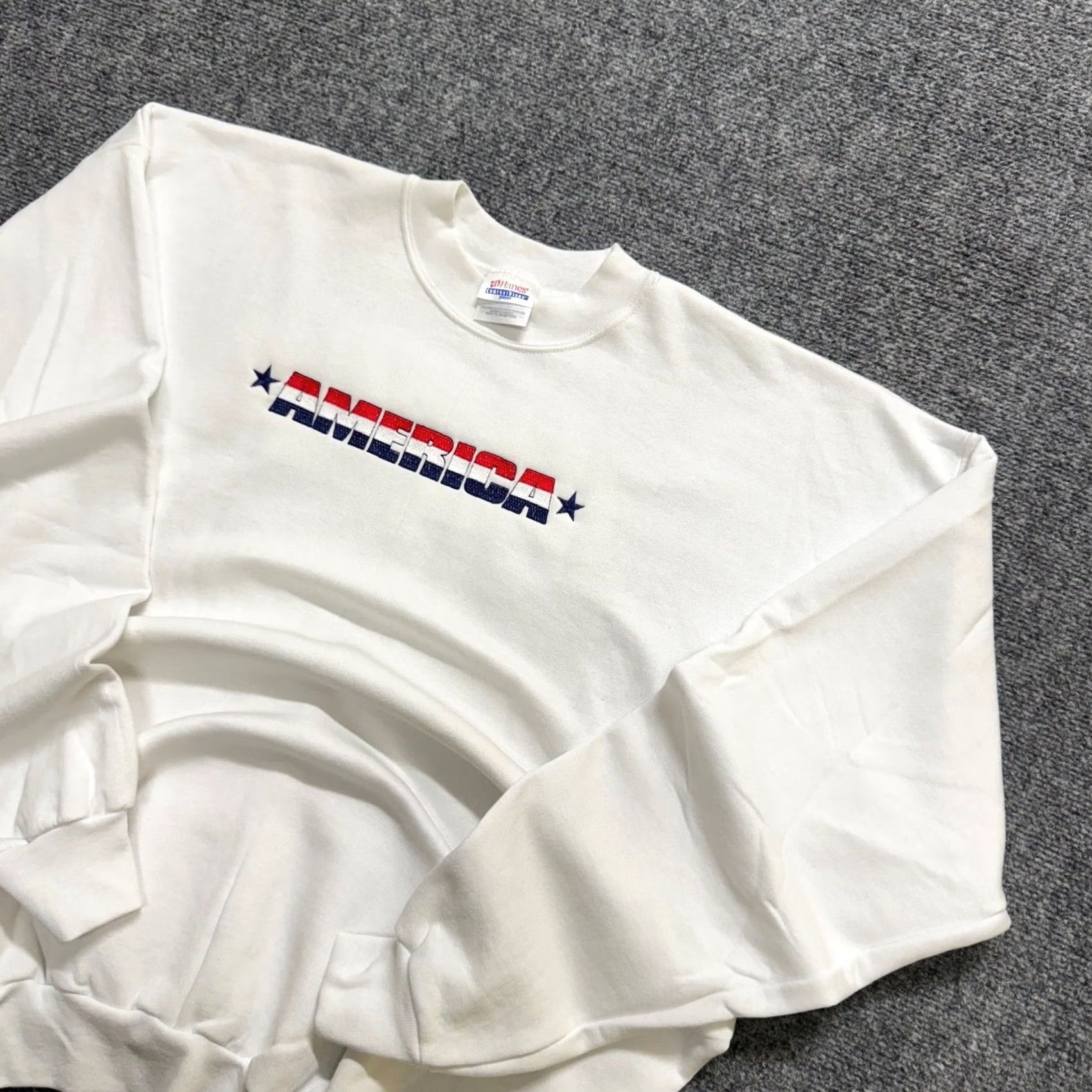 Hanes Hanes Sweatshirt Pullover White Mens XL Cotton Blend Embroidered America Regular Size Size US XL / EU 56 / 4 - 2 Thumbnail