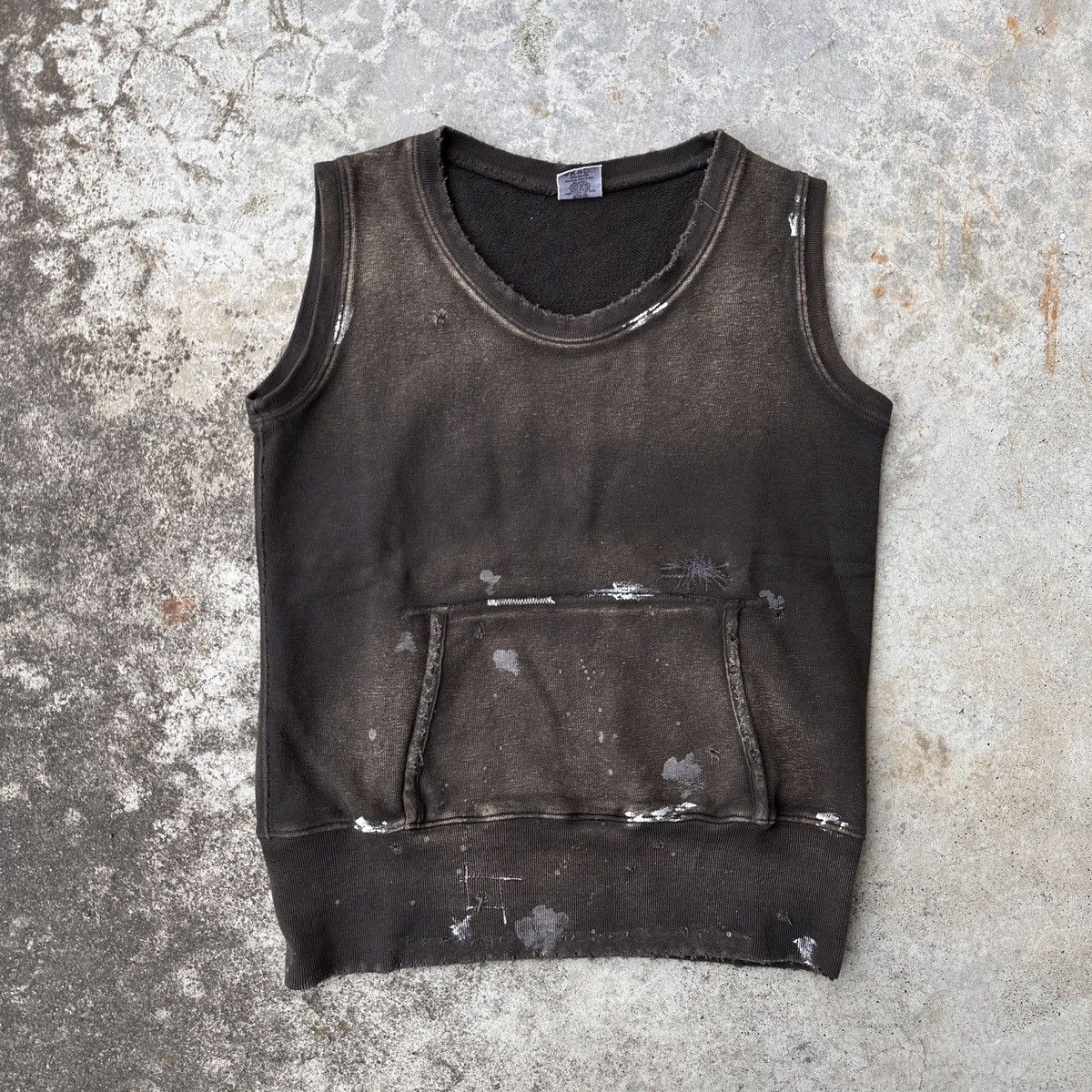 image of Kapital x Kapital Kountry Trashed Sunfade Charcoal Black Hybrid Hoodie Sweatshirt Vest (Size Small)