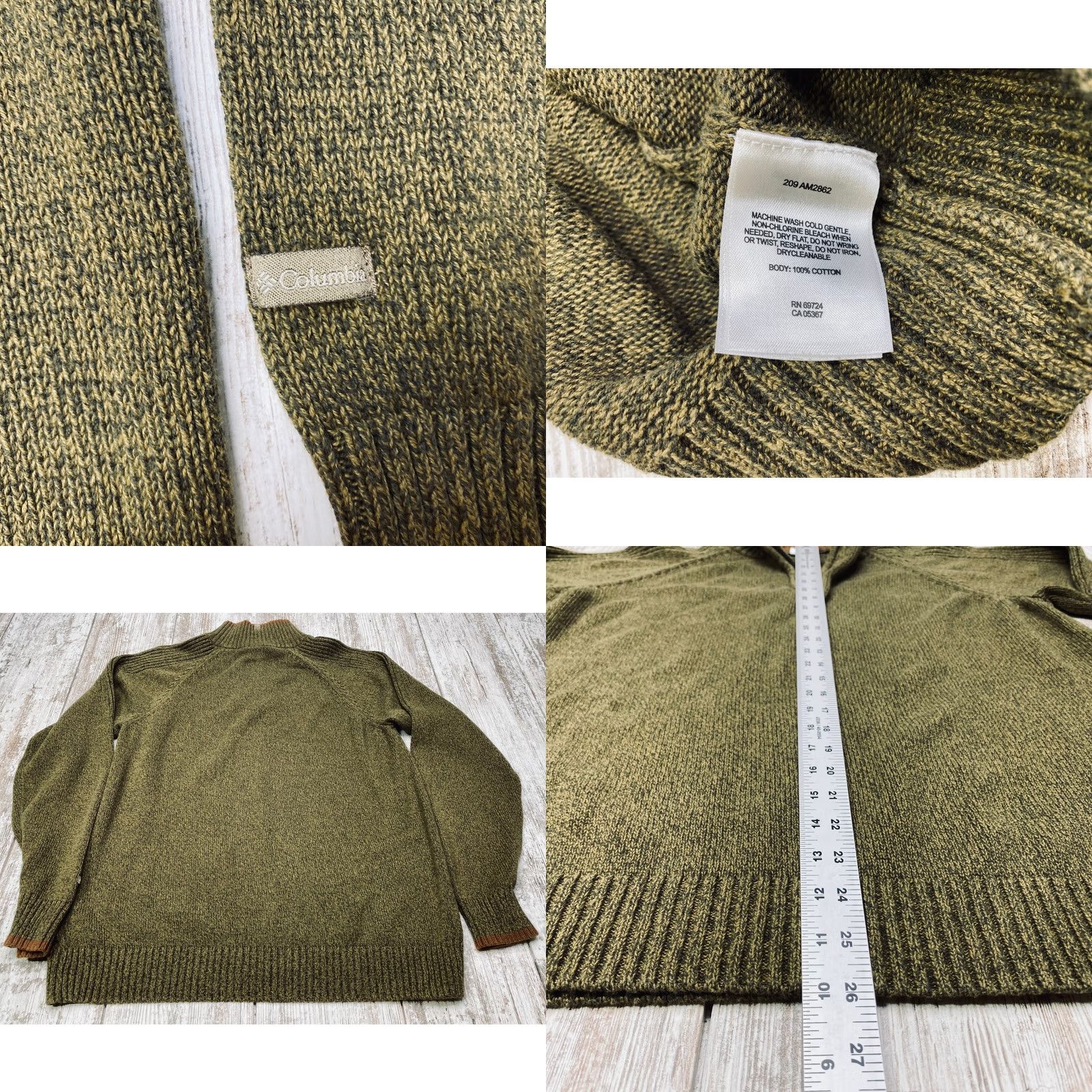 Vintage Columbia Knit Sweater Mens Medium Green 1/4 Zip Mock Neck Heavyweight 7522 Size US M / EU 48-50 / 2 - 8 Thumbnail