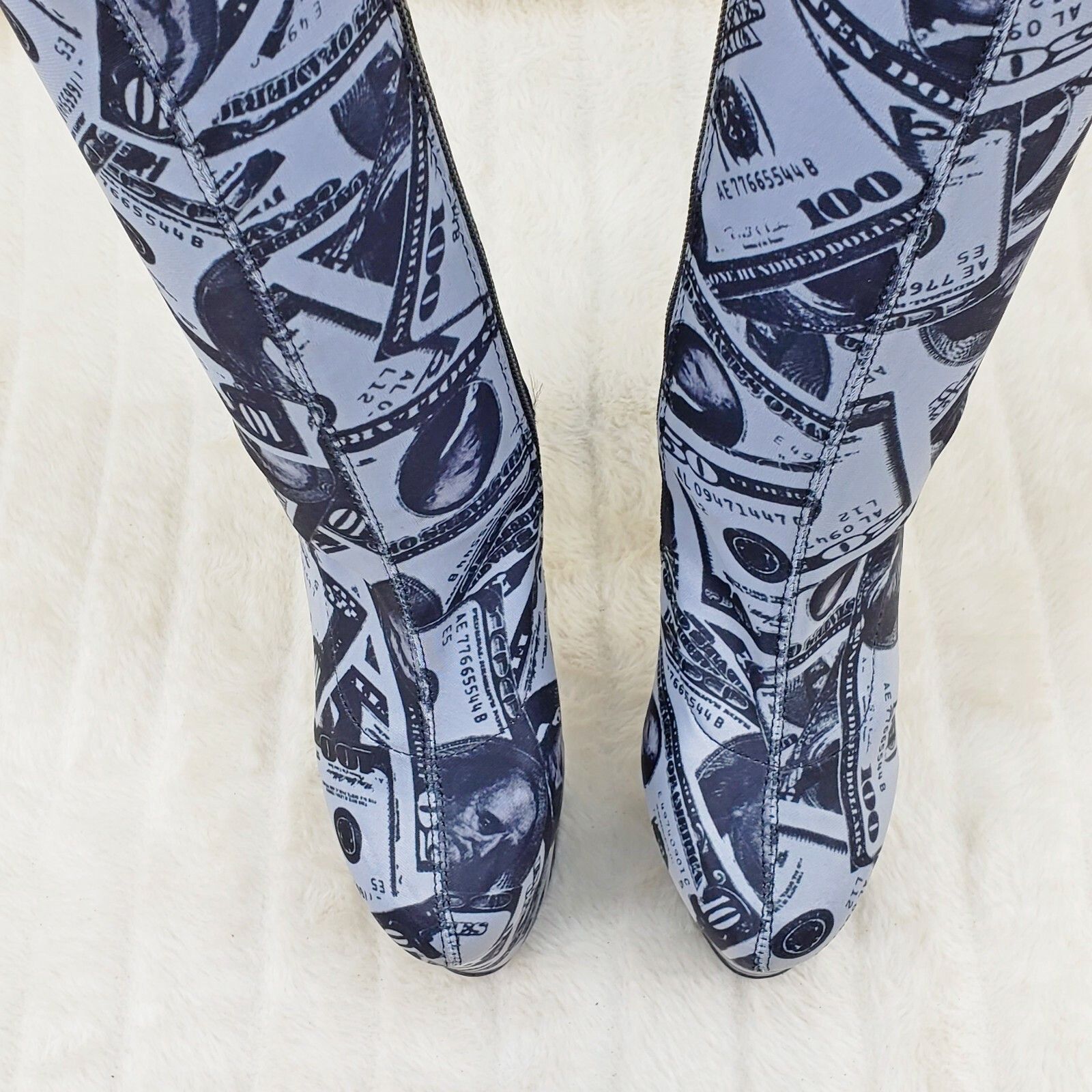 Other Adore 1002DP Money Print 7" High Heel Pull On Stretch Platfo Size US 7 / IT 37 - 6 Thumbnail