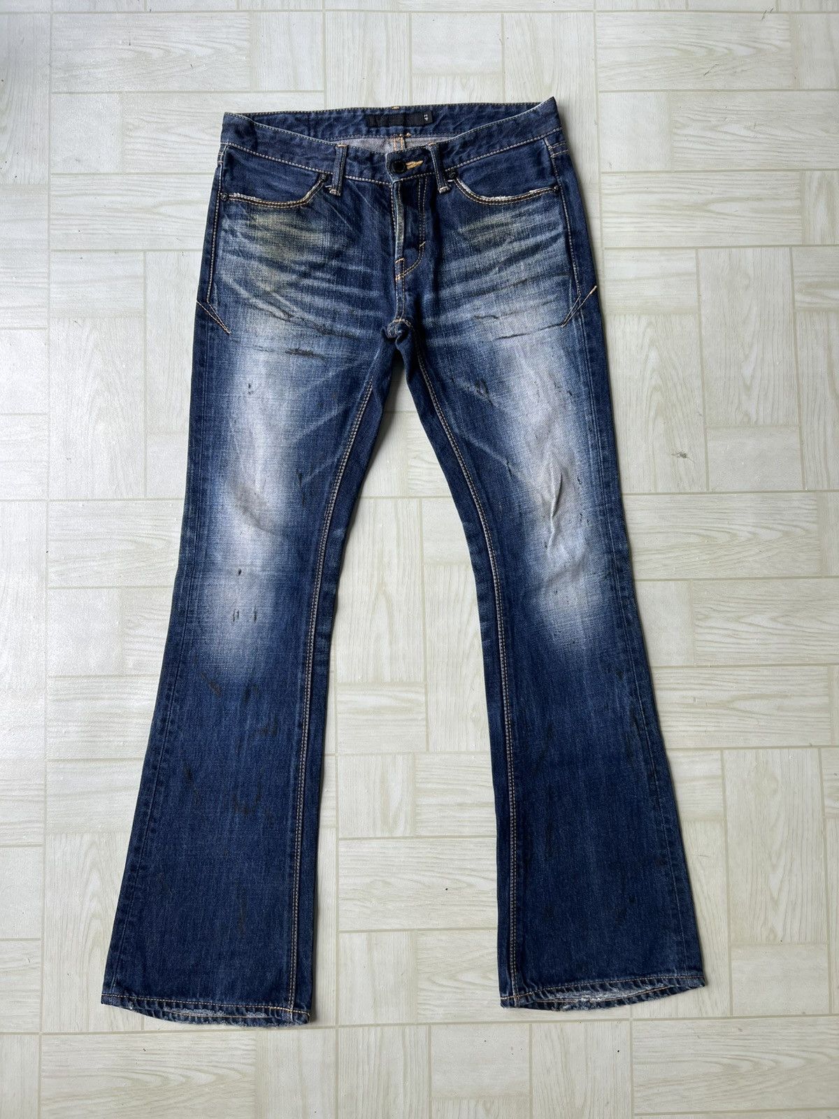 GOSTAR DE FUGA Y2K Fuga Lace Up Flare Stone Wash Whiskers Faded Denim Jeans Size US 30 / EU 46 - 2 Thumbnail