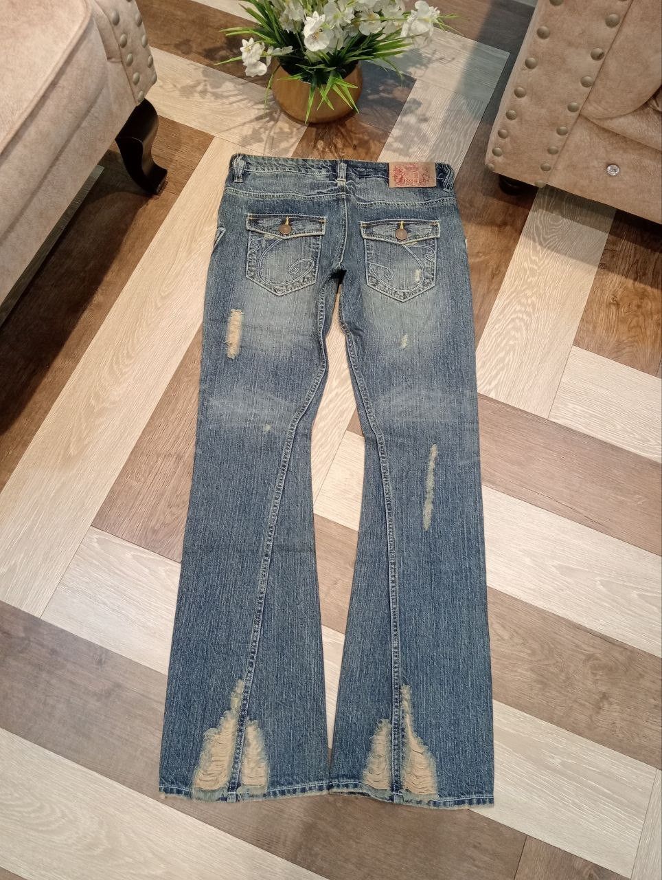 Japanese Brand CASVA BLUE DISTRESSED BLUE DENIM FLARED PANTS Size US 33 - 7 Thumbnail