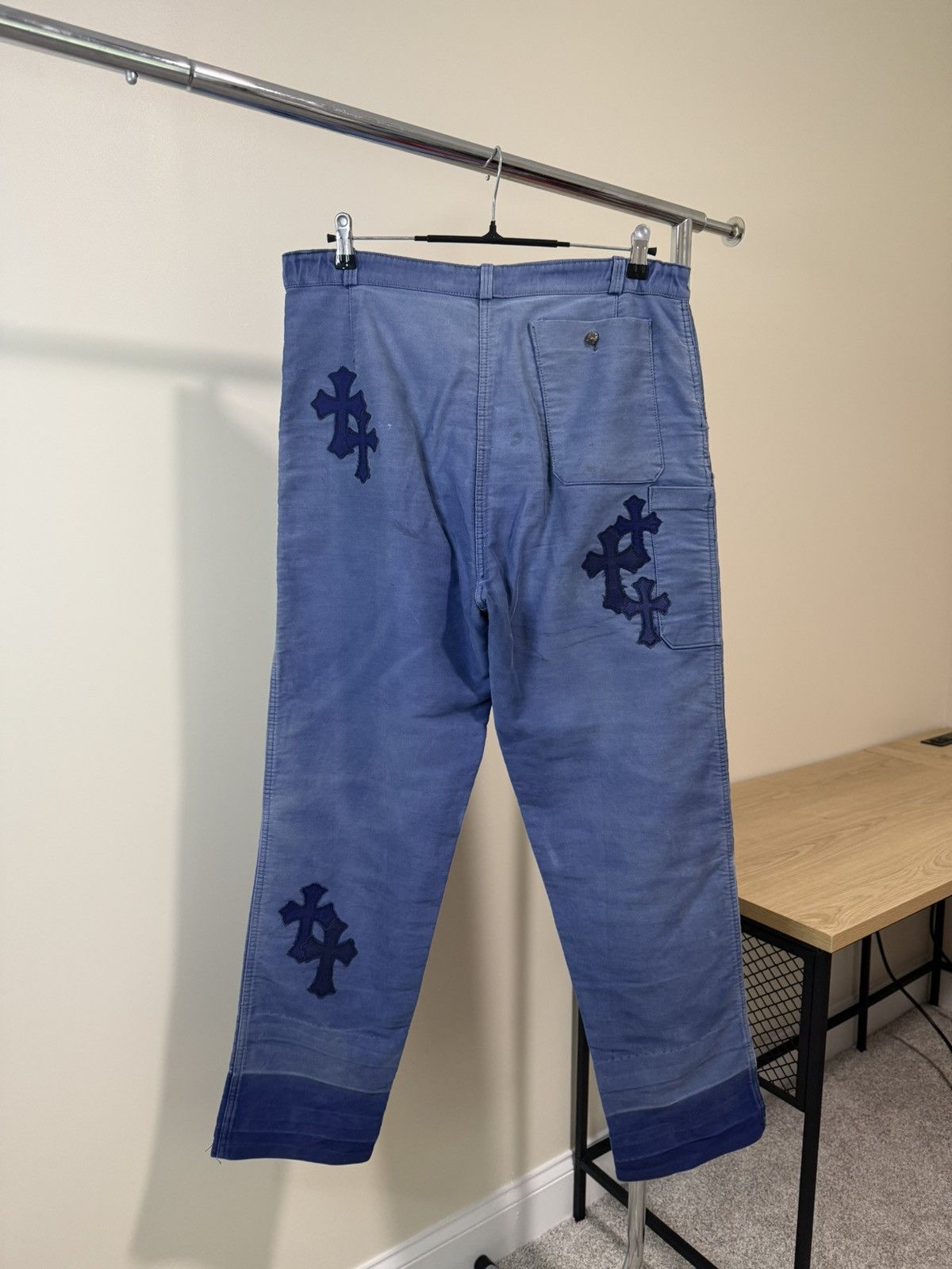 Chrome Hearts Chrome Hearts Blue French Workwear Cross Patch Pants Size US 33 - 2 Thumbnail
