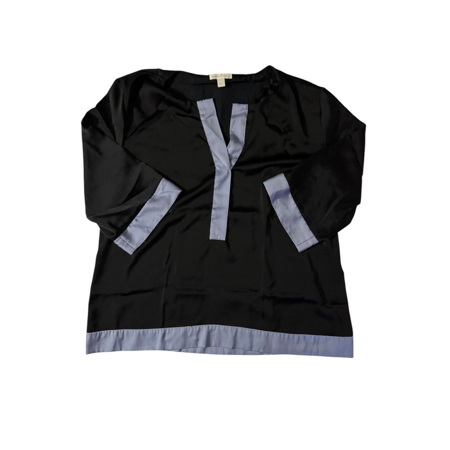 Other New York & Co Womens Black Tunic Blouse w/Baby Blue Trim MED Size M / US 6-8 / IT 42-44 - 1 Thumbnail