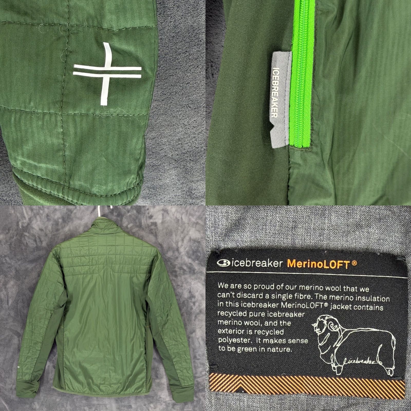 Icebreaker Icebreaker MerinoLOFT Jacket Mens Small Green Full Zip Puffer Active Thumbholes Size US S / EU 44-46 / 1 - 8 Thumbnail