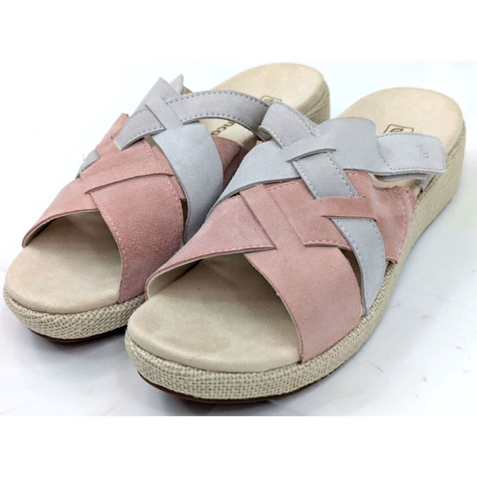 Vintage Spenco Suede Leather Strappy Wedge Orthotic Sandal Women 10 Pink Cream Gray NEW Size US 10 / IT 40 - 4 Thumbnail