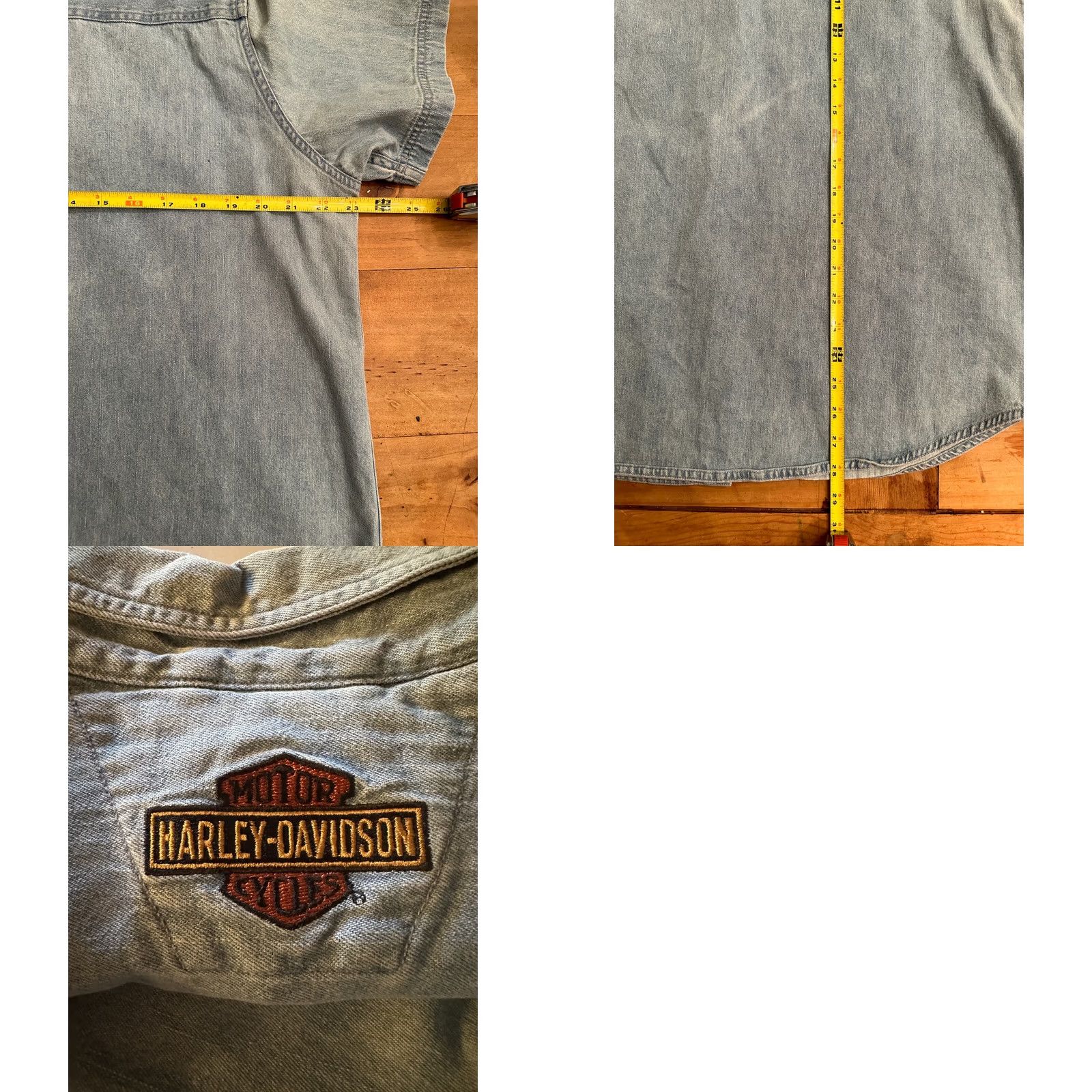 Harley Davidson VINTAGE Harley-Davidson Short Sleeve Button-Up Shirt Denim Blue Women's Sz 1W Size XS / US 0-2 / IT 36-38 - 8 Thumbnail