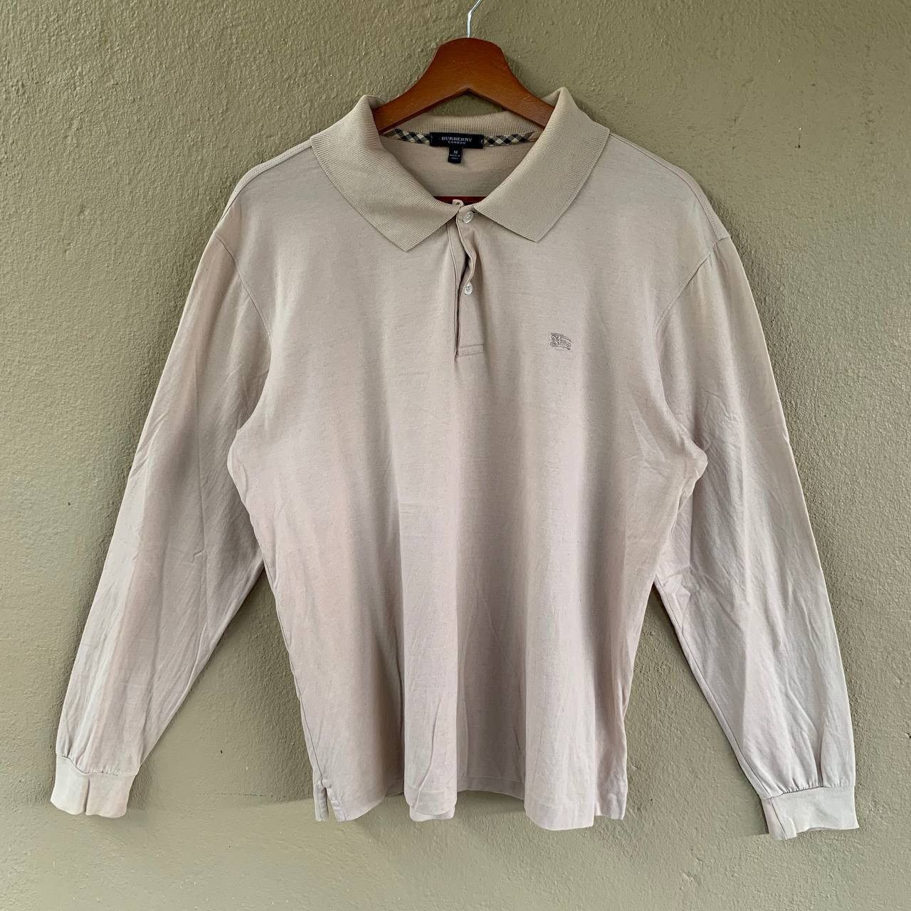 Vintage BURBERRY Small Embroidered Logo Long Sleeve Polo Tee