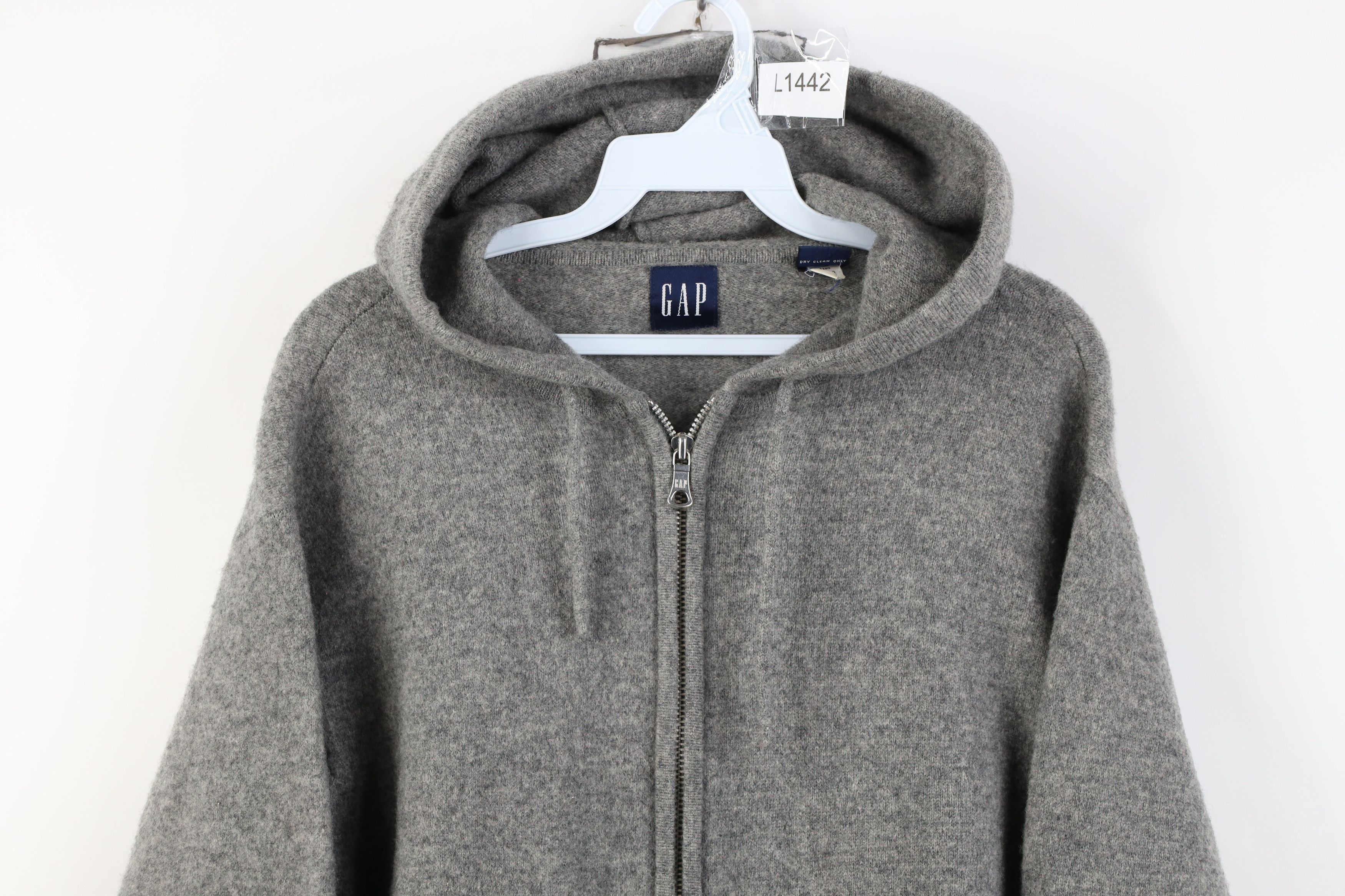 Gap Vintage 90s Gap Lambswool Knit Full Zip Hoodie Sweater Gray Size US L / EU 52-54 / 3 - 2 Thumbnail