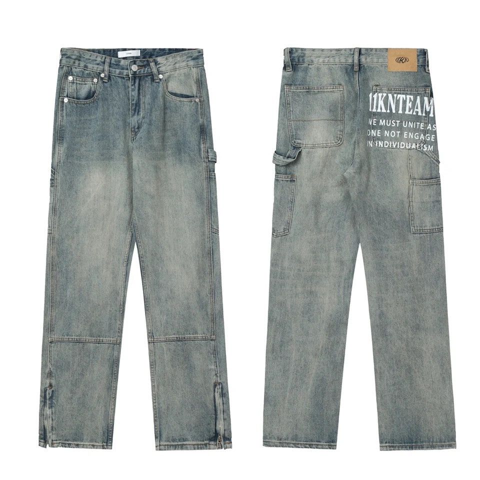 Japanese Brand Casual Letter Print Womans Denim Pants Baggy Size US 33 - 5 Thumbnail
