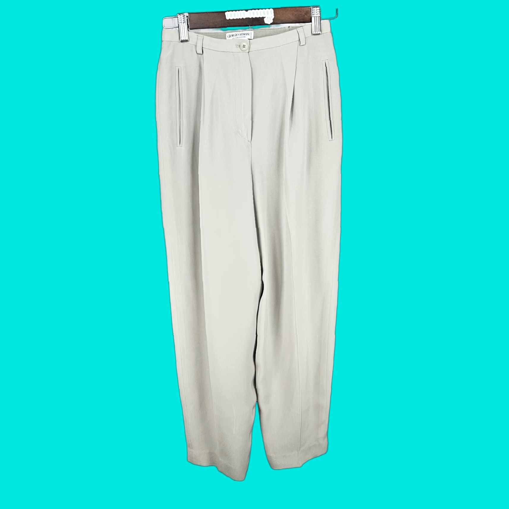 VINTAGE ARMANI Dress Pants Women 24 in 28 in Beige Silk Blend Lined Pockets 90s Italy 4