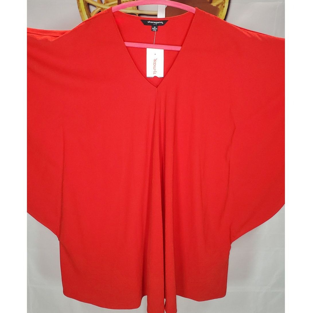 Other Sharagano Red V-Neck Flowing Batwing Sleeve Dress Size 10 Size L / US 10 / IT 46 - 4 Thumbnail