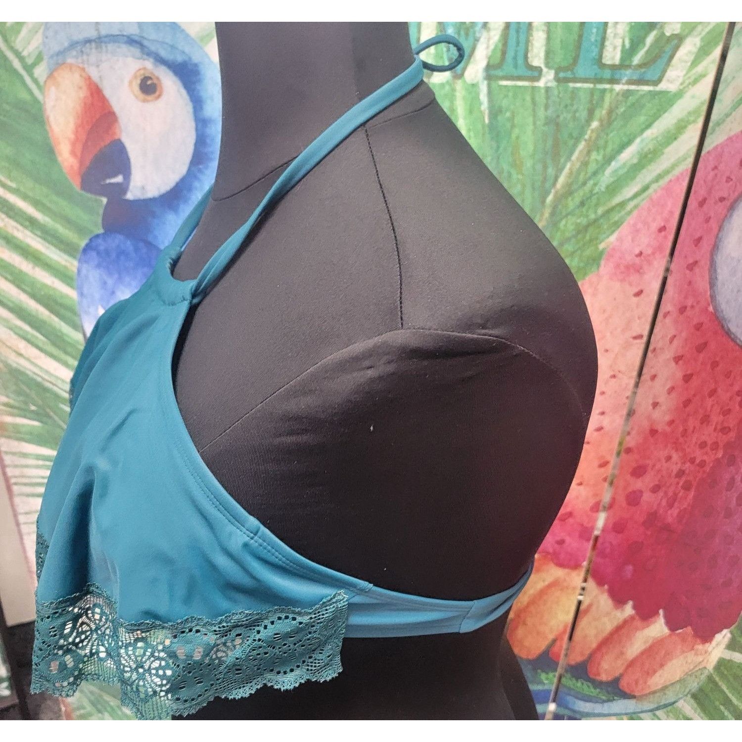 Other Teal Halter Bikini Top With Lace Trim Women's Swimwear Size Size L / US 10 / IT 46 - 5 Thumbnail