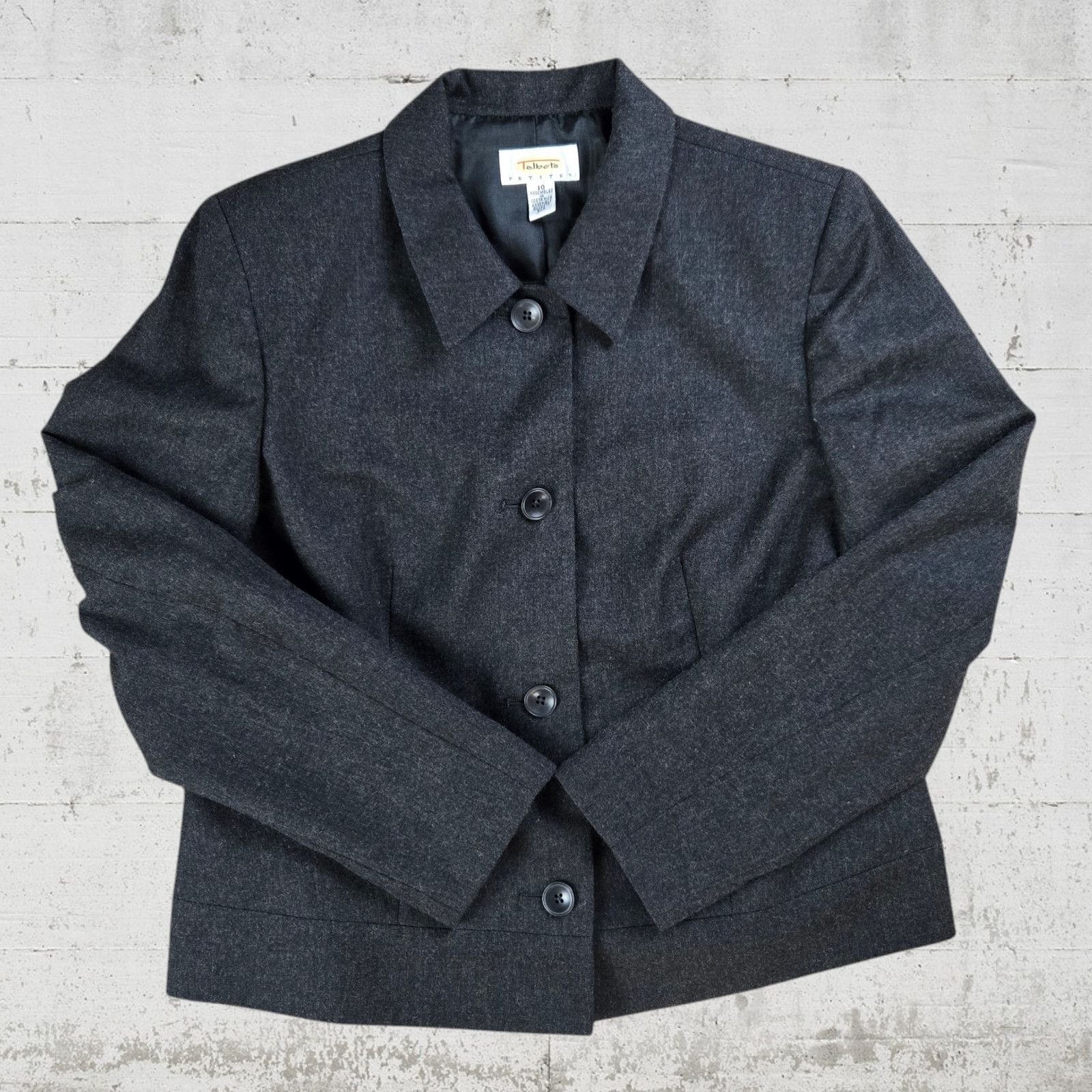 Vintage 90s Charcoal Gray Wool Single Breasted Blazer Jacket Size 10 Size L / US 10 / IT 46 - 2 Thumbnail