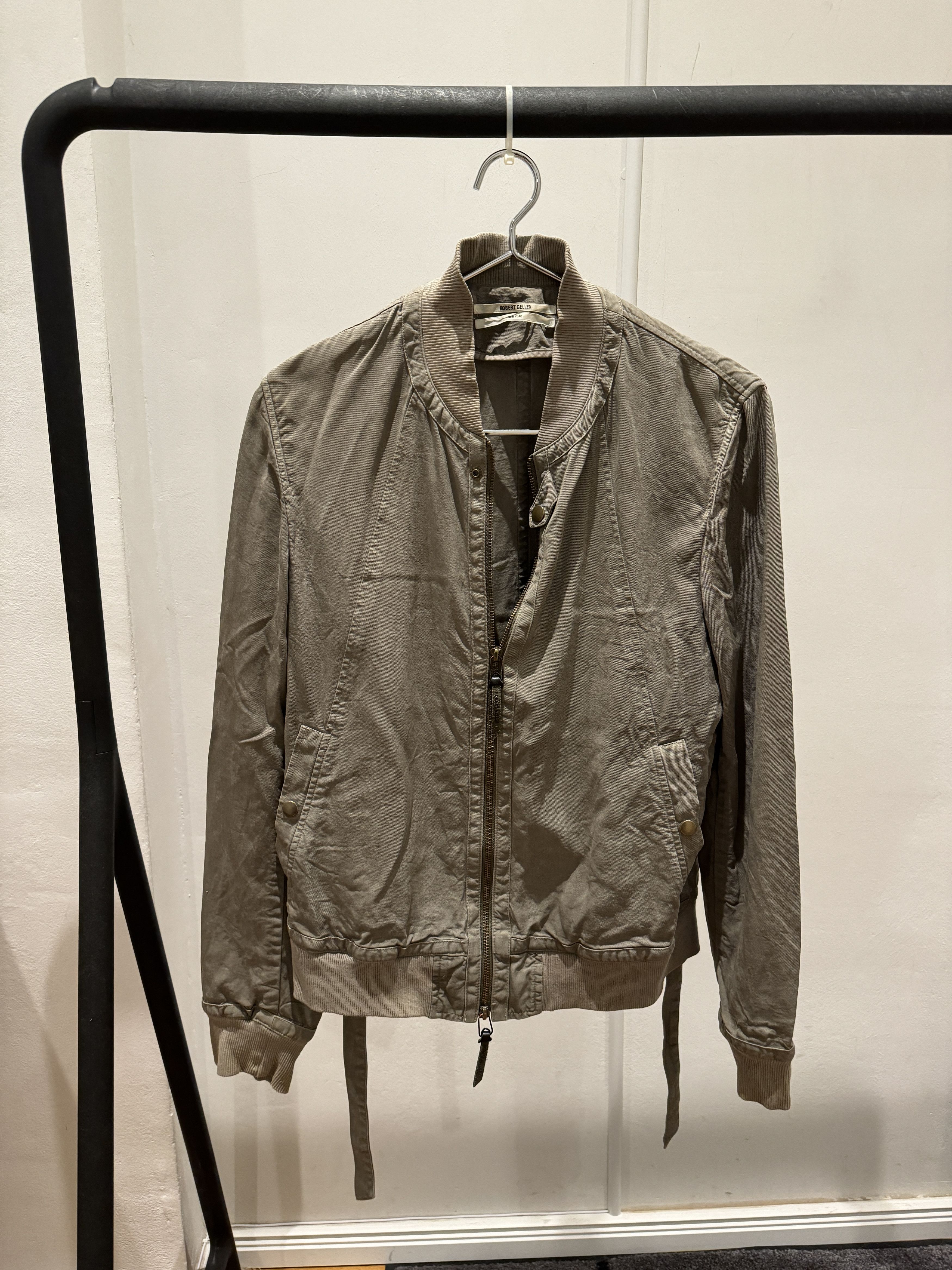 image of Robert Geller Tencel Bomber in Olive, Men's (Size Small)