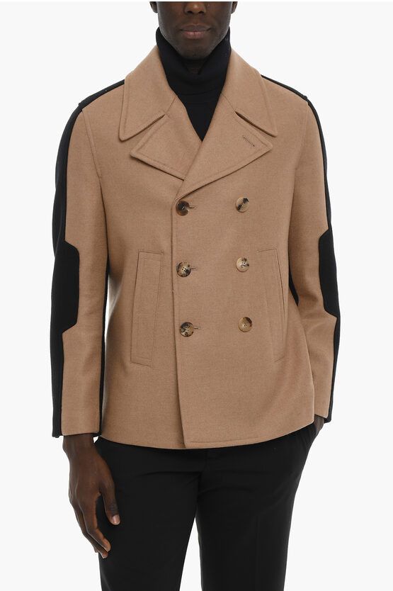 image of Neil Barrett Twill Double Breasted Peacoat With Modernist Detail, Men's (Size Medium)