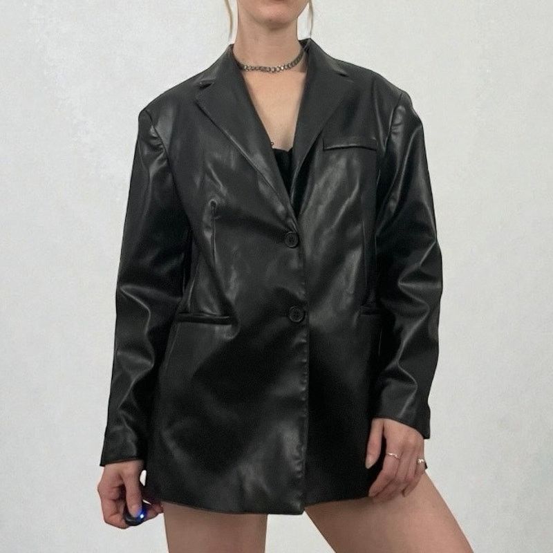 H&M Divided by H&M Black Faux Leather Button Down Jacket Size S / US 4 / IT 40 - 3 Thumbnail