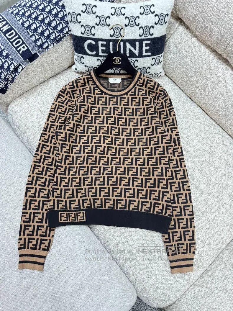 Fendi Fendi Brown and Black Printed Logo Long Sleeve Knit Top Size S / US 4 / IT 40 - 2 Thumbnail
