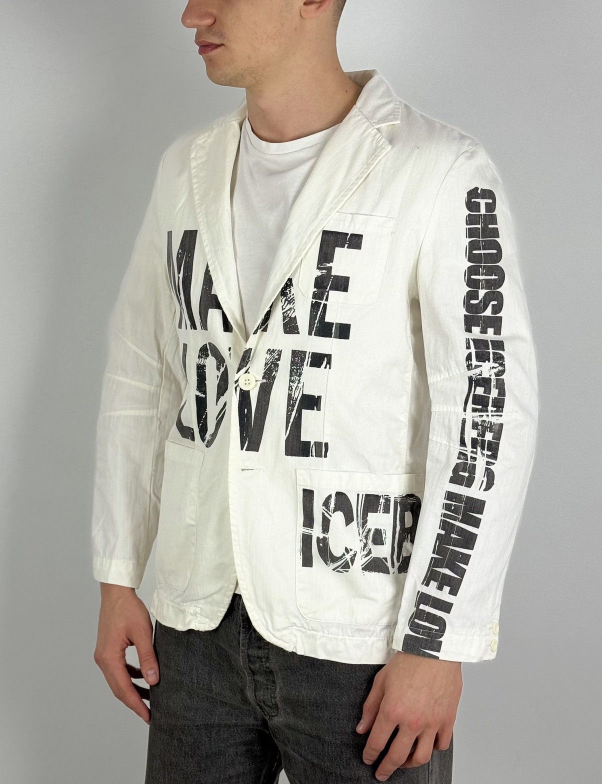 Iceberg Iceberg “Choose Iceberg Make Love” White Blazer Jacket Size US M / EU 48-50 / 2 - 1 Thumbnail