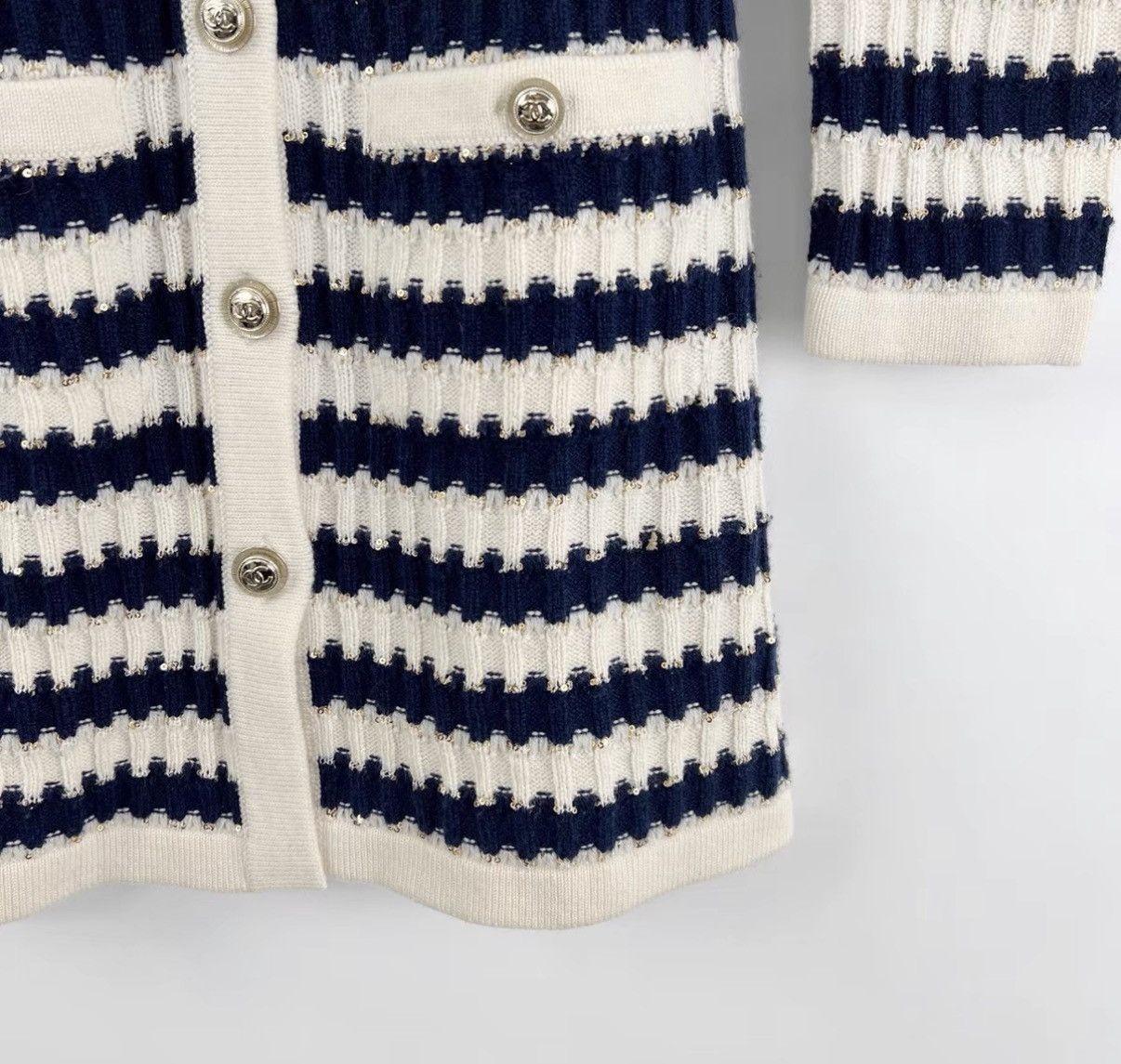 Chanel Chanel Blue & White Striped Sequin Knit Dress K12 Size XXS / US 00 / IT 34 - 6 Thumbnail
