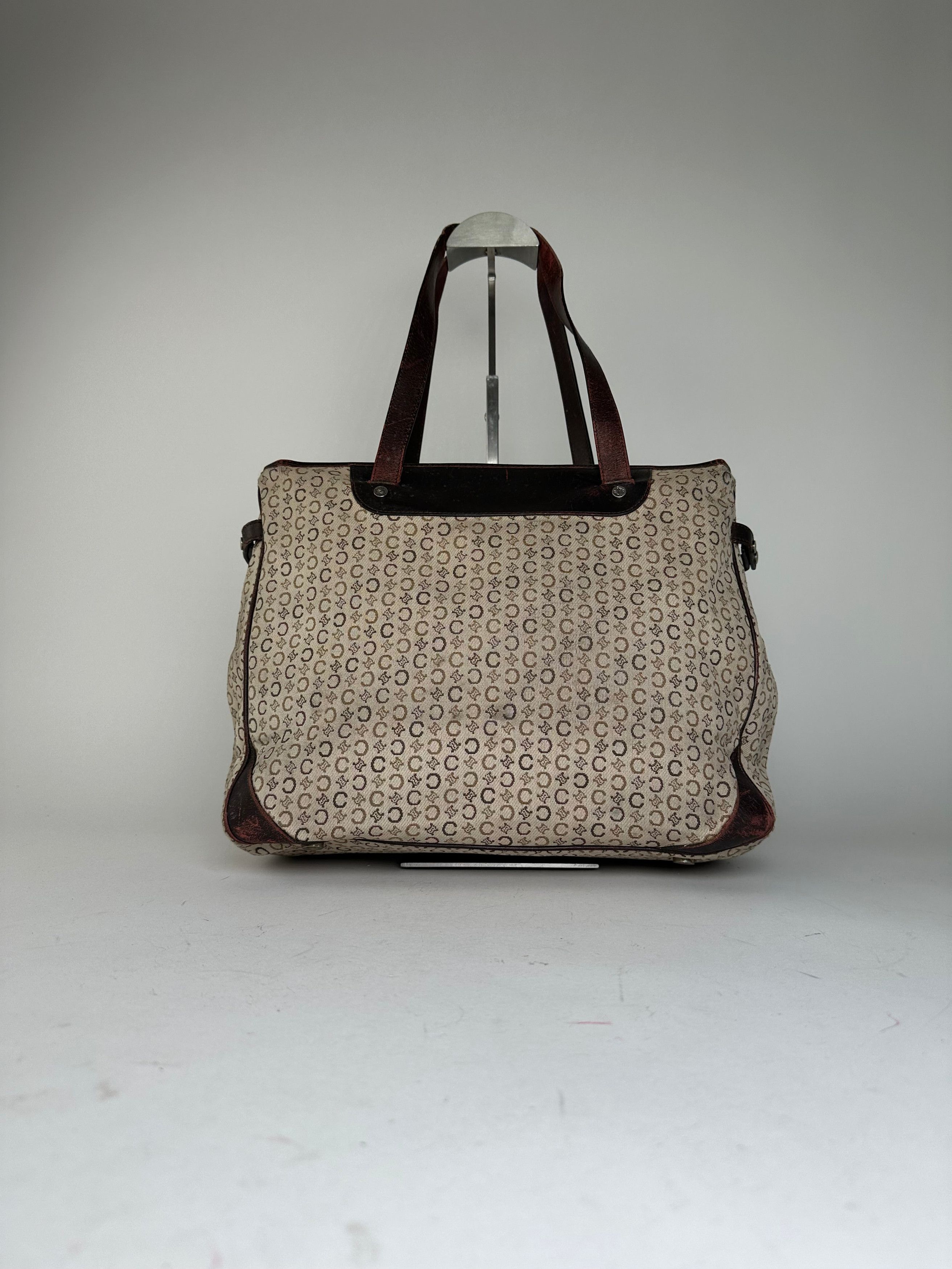 Celine Vintage Macadam C Monogram Coated Canvas Tote Beige Burgundy Size ONE SIZE - 1 Thumbnail