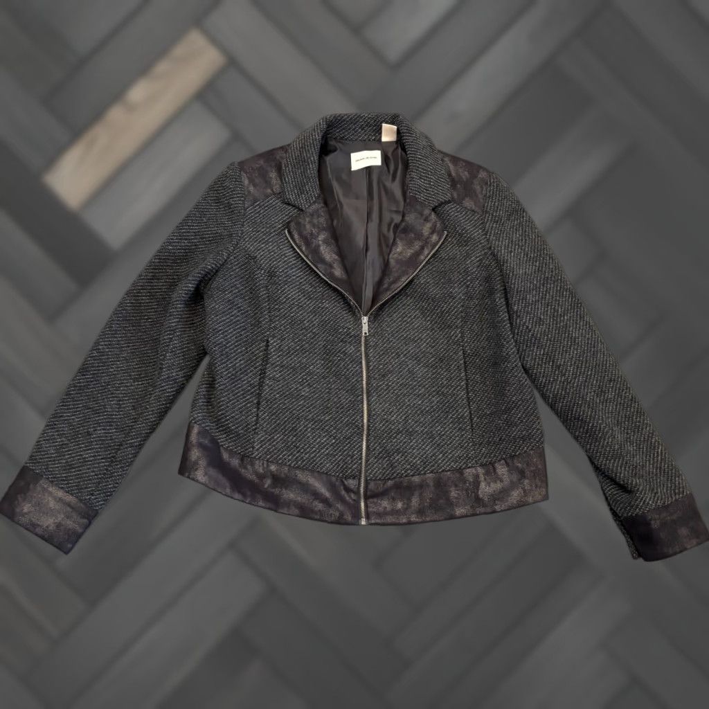 DKNY DKNY Jeans Full Zip Jacket Womens XL Cropped Black Gray Wool Blend Casual Size 40" / US 18 - 1 Thumbnail