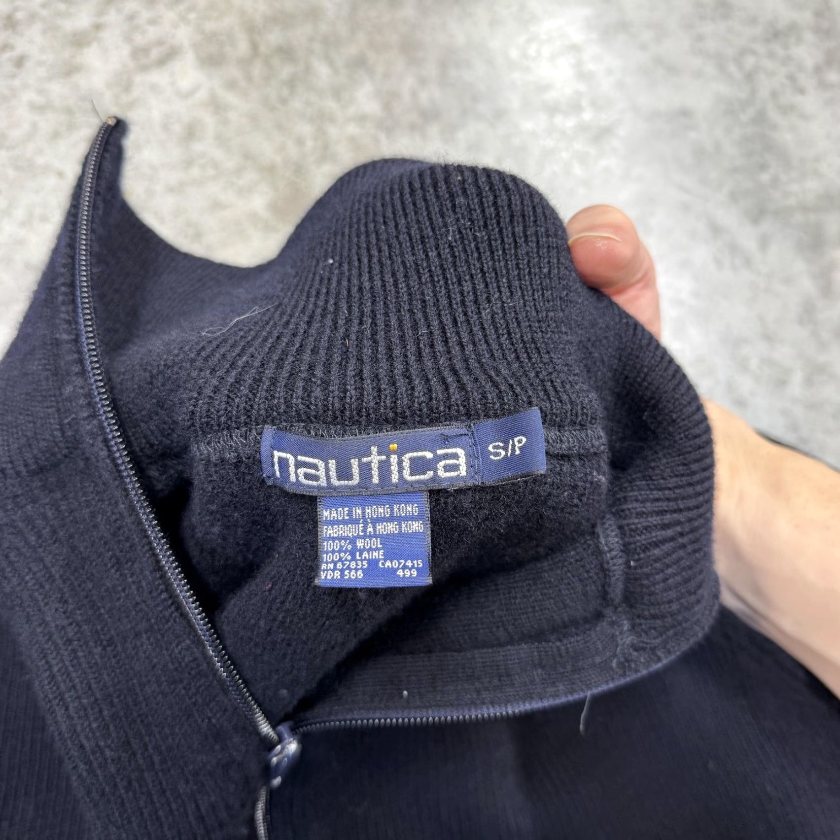 Nautica VINTAGE Nautica Sweater Mens Small Navy Wool Full Zip High Neck 90s Hong Kong Blue KnIT Solid Size US S / EU 44-46 / 1 - 3 Thumbnail