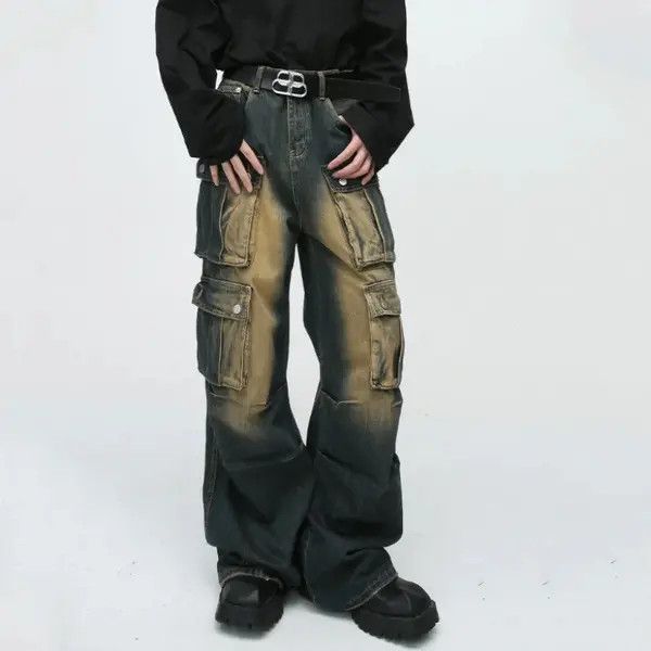 VIBE Retro washed distressed workwear loose wide leg jeans Size US 32 / EU 48 - 1 Thumbnail