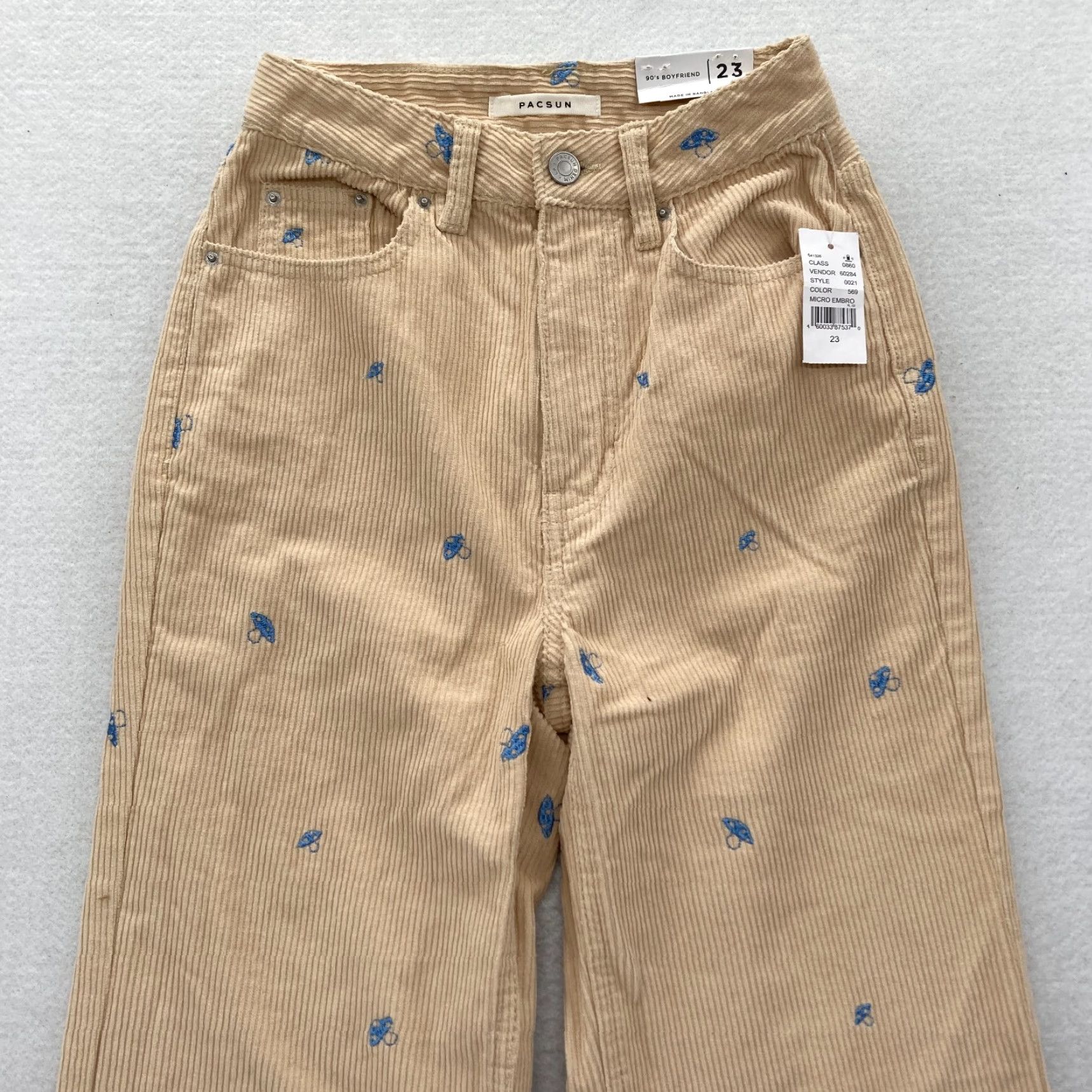 Pacsun Pacsun 90's Boyfriend Pants Women's 23 Brown Corduroy Embroidered Mushroom NWT Size 40" / US 18 - 2 Thumbnail