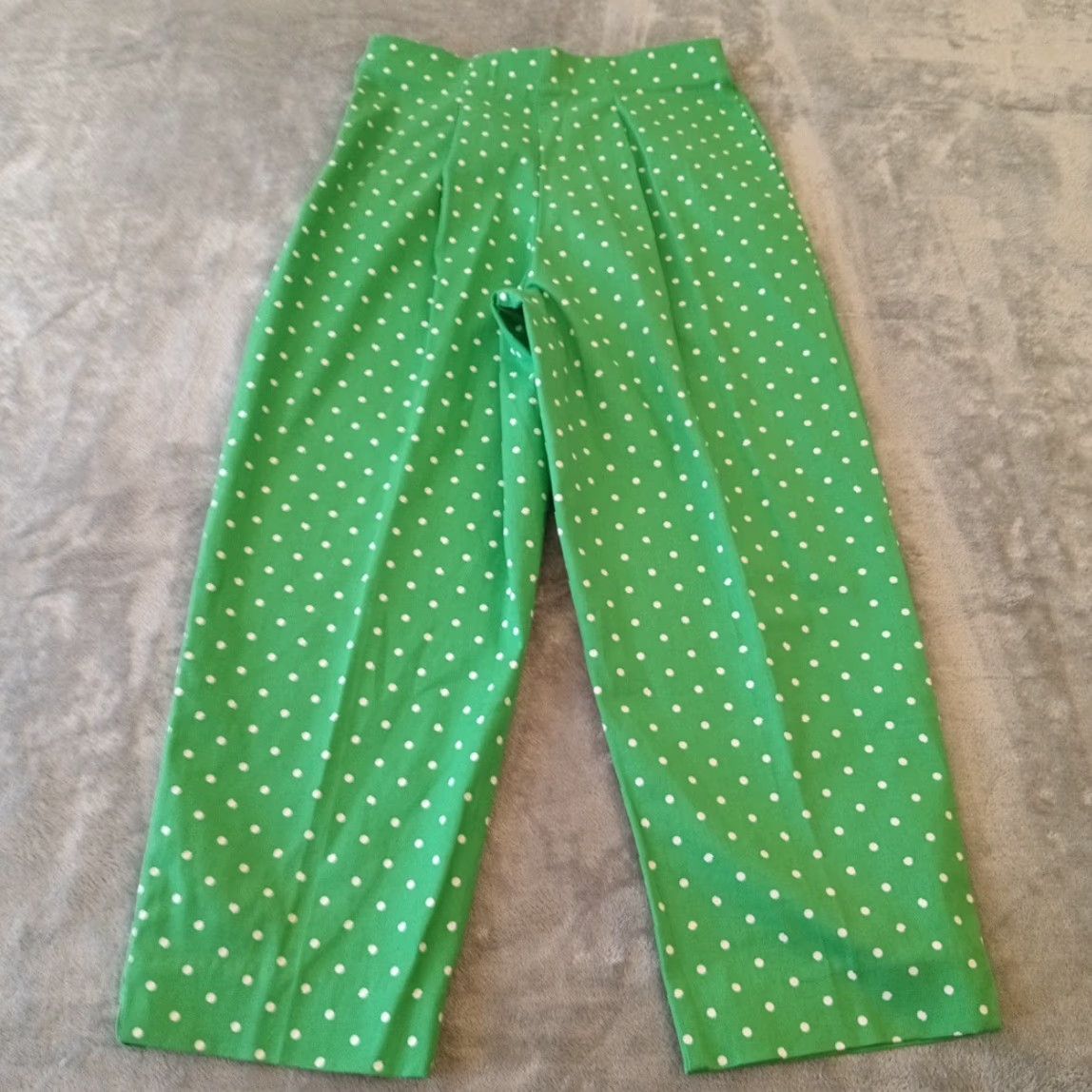 Vintage Briggs New York Capri Pants Womens 6 Green Polka Dot High Rise 28x22.5 Cotton Spandex Straight Pleated Inseam 22.5 Zip Pants Mens Womens? Size 28" / US 6 / IT 42 - 6 Thumbnail