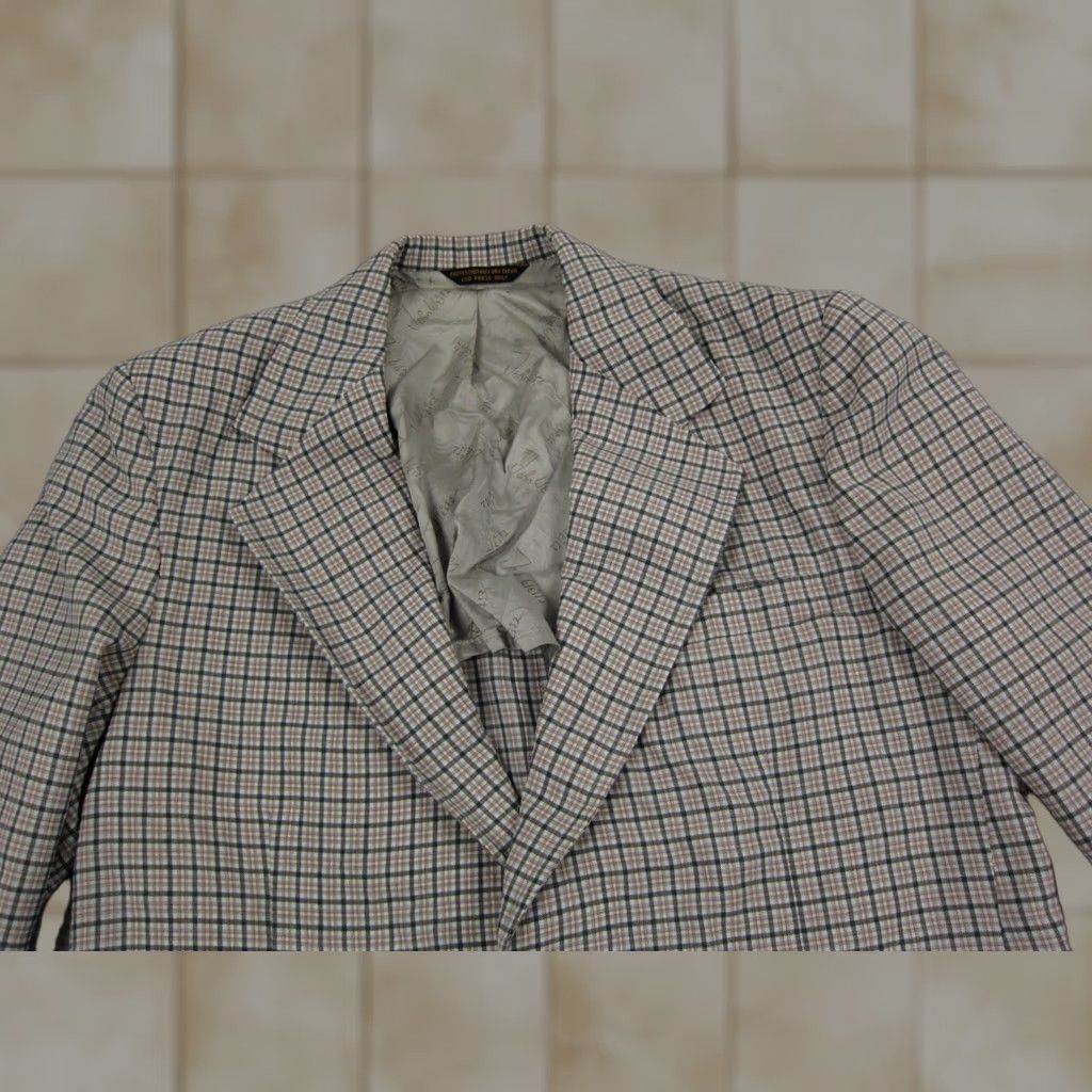 Vintage Vintage Palm Beach Blazer Mens 42 Gray Plaid Tuxedo Coat Two-Button 80s 90s Shirt Mens Size 42R - 1 Thumbnail